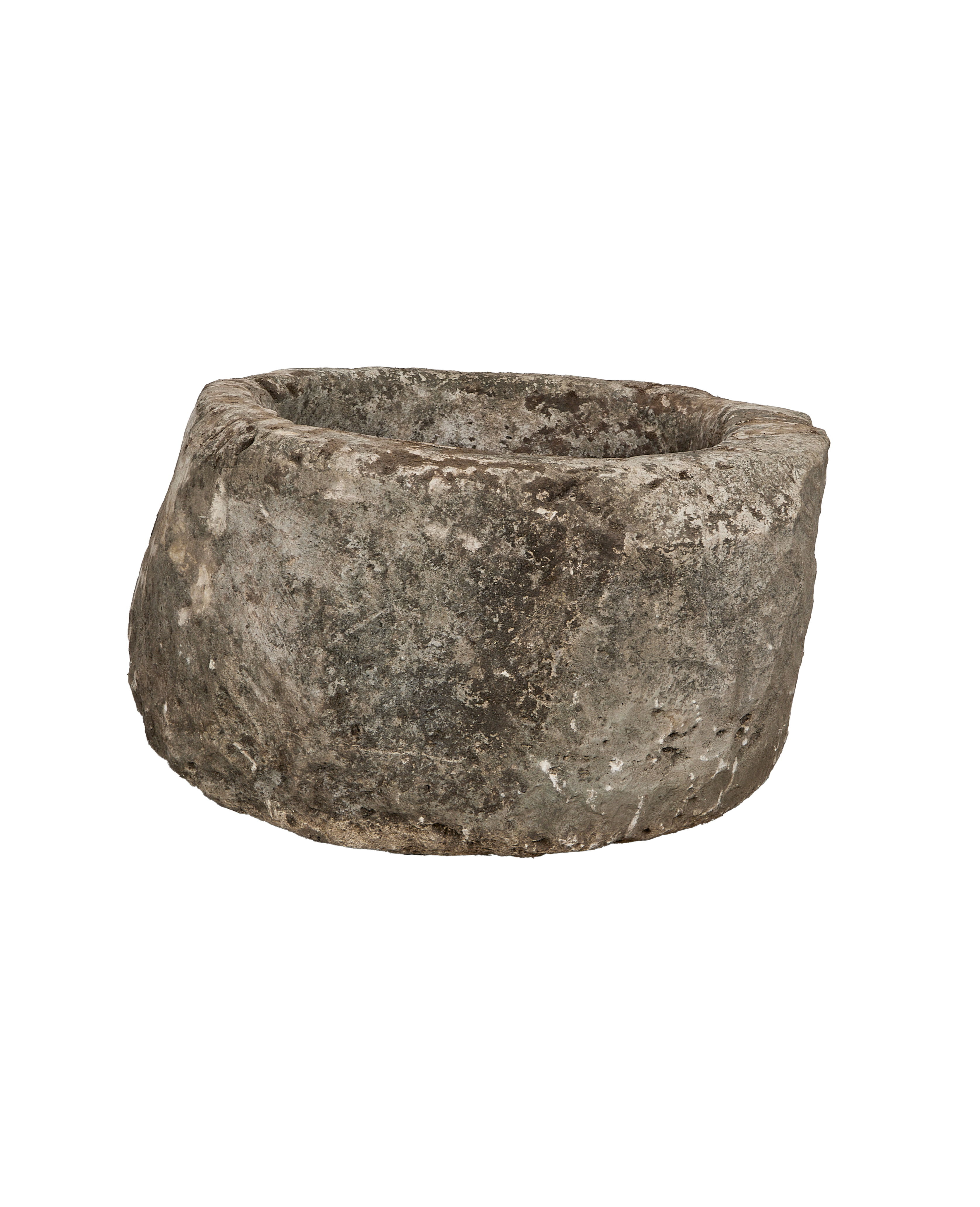 Vintage Indonesian oblong limestone trough, showing a rugged, weathered side texture.