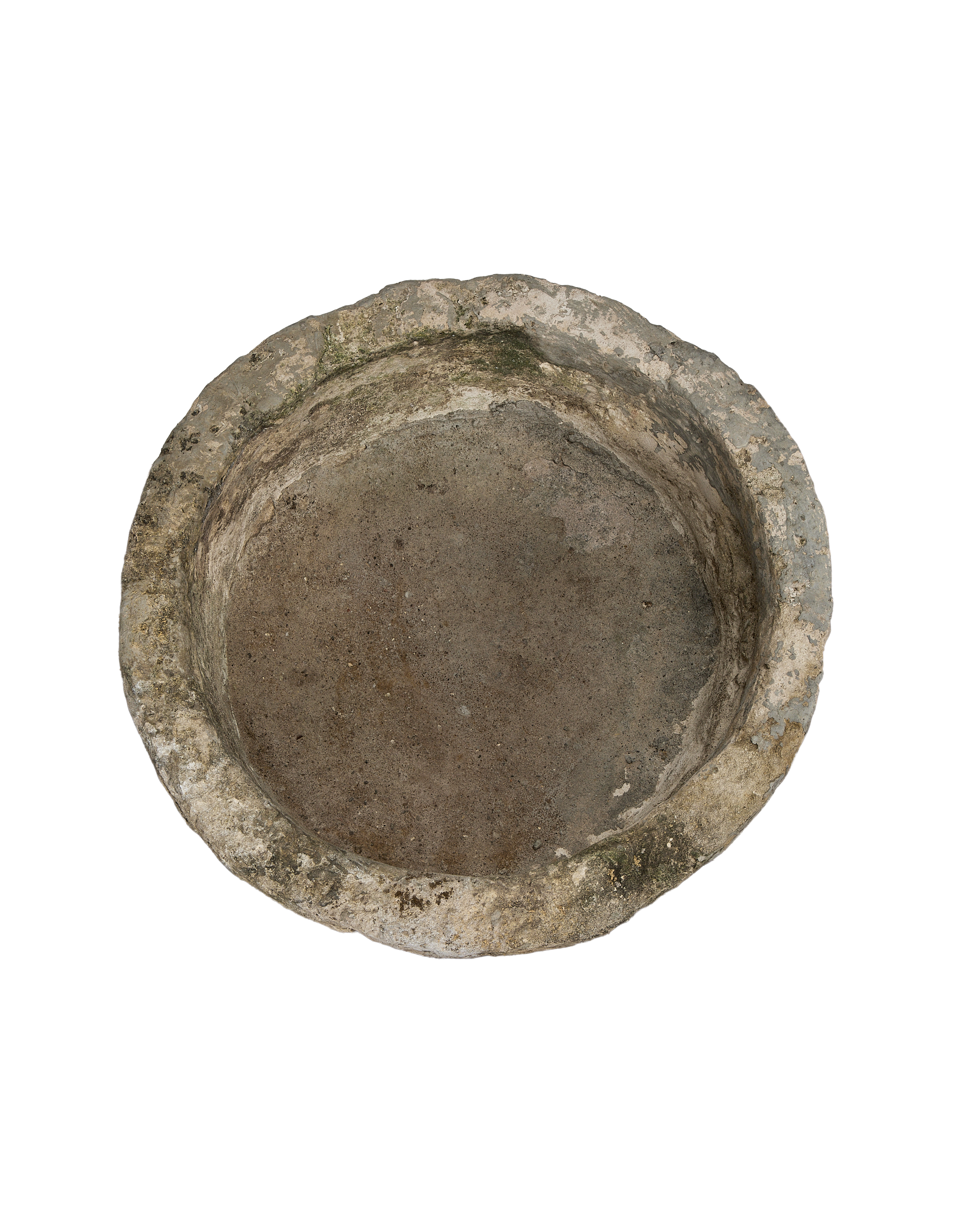Vintage round limestone trough, showing weathered texture and interior basin, from Indonesia.