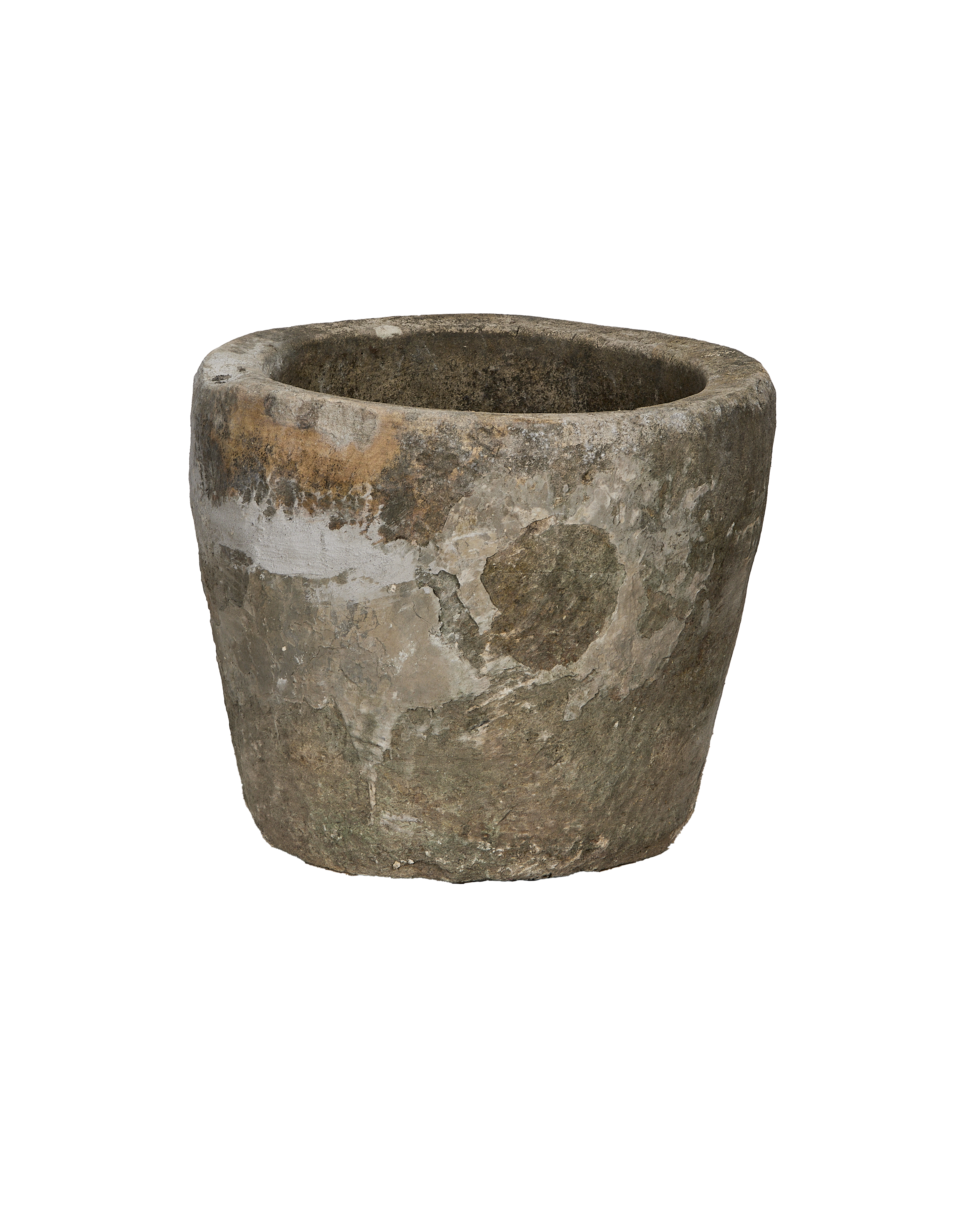Vintage round limestone trough, rich patinated surface, from Indonesia.
