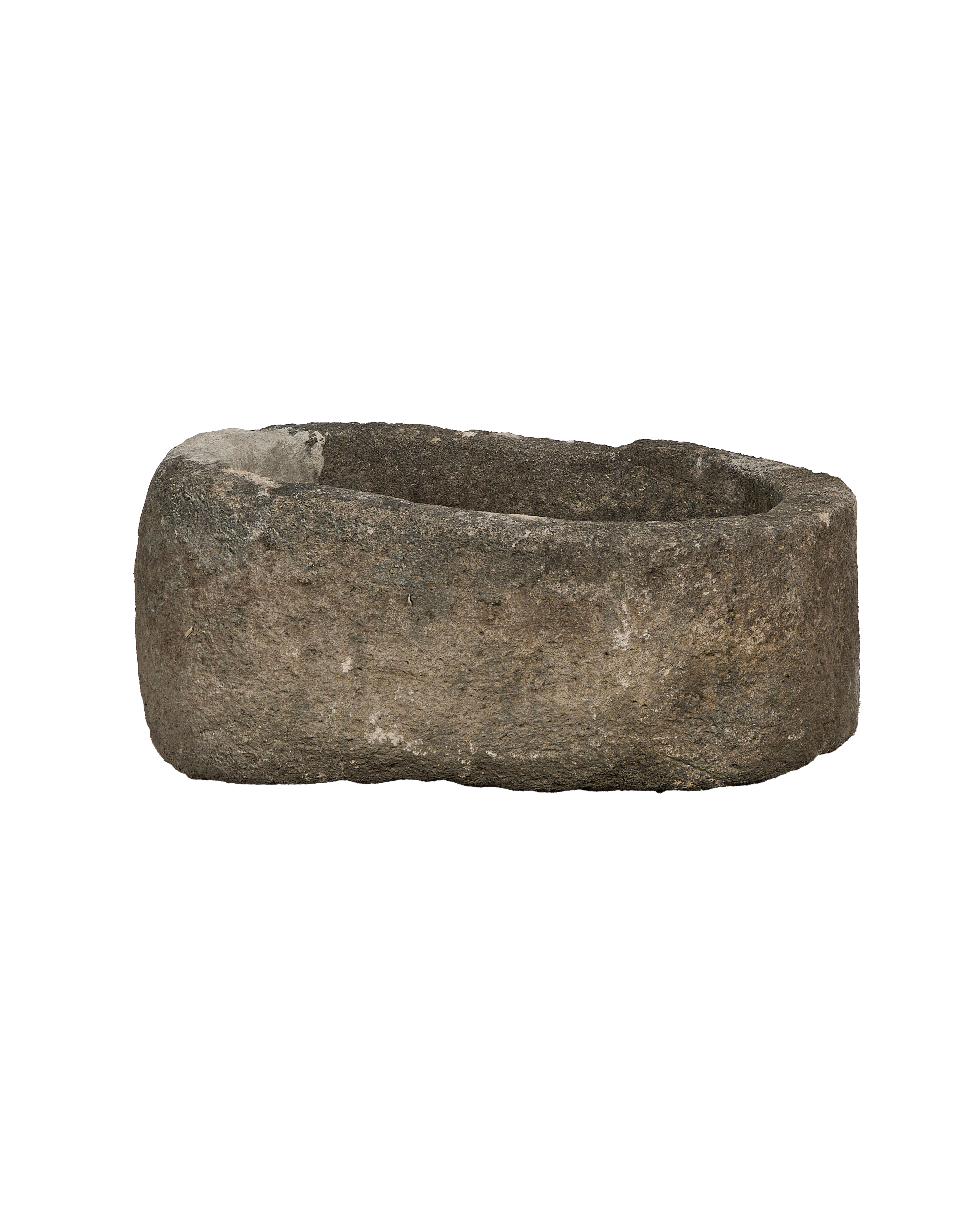 Vintage oblong limestone trough from Indonesia with rugged, weathered texture.