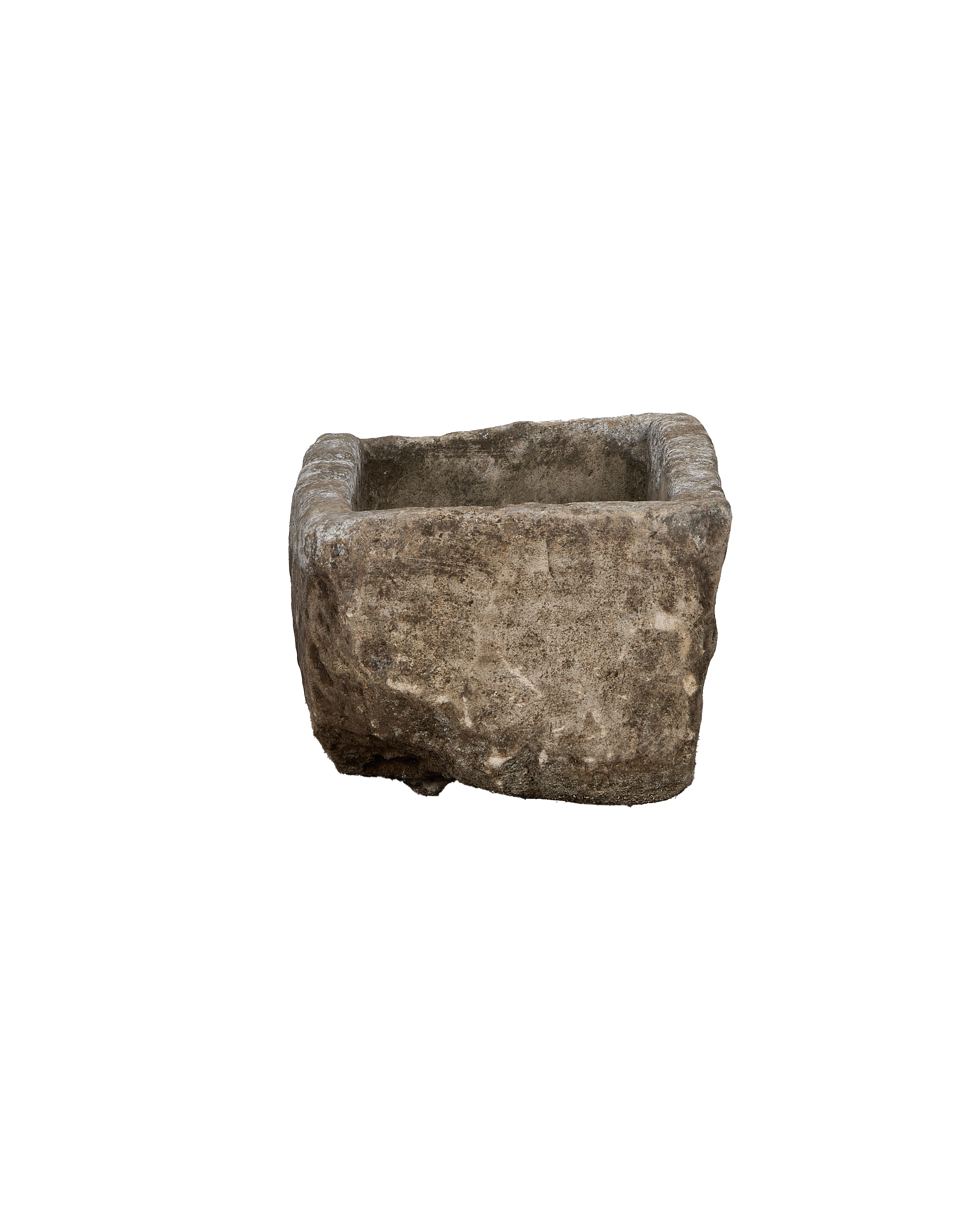 Vintage Indonesian rectangular limestone trough, showcasing rustic texture and weathered edges from an overhead angle.