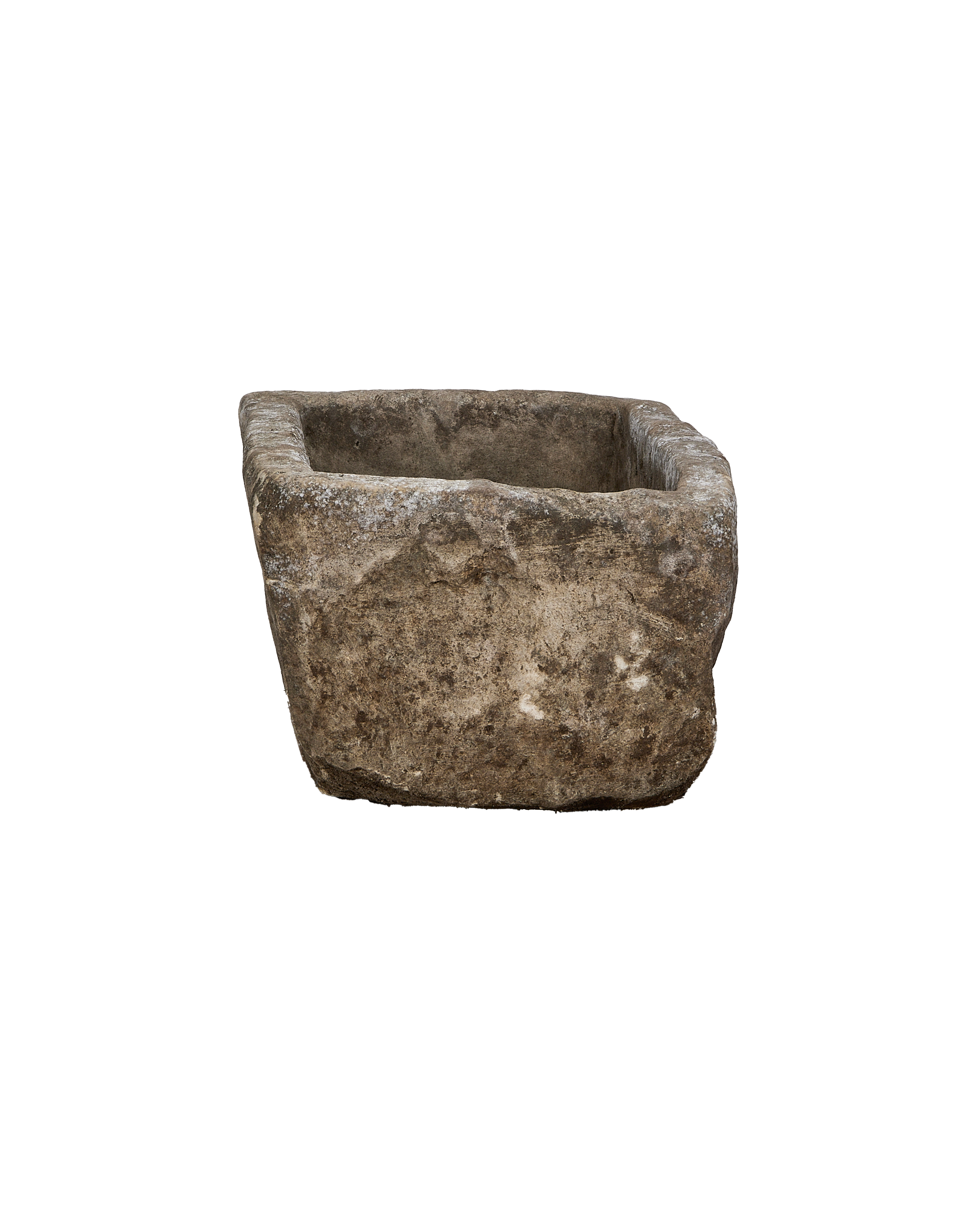 Vintage Indonesian limestone trough, OAK rectangle, displaying weathered texture and unique organic shape.