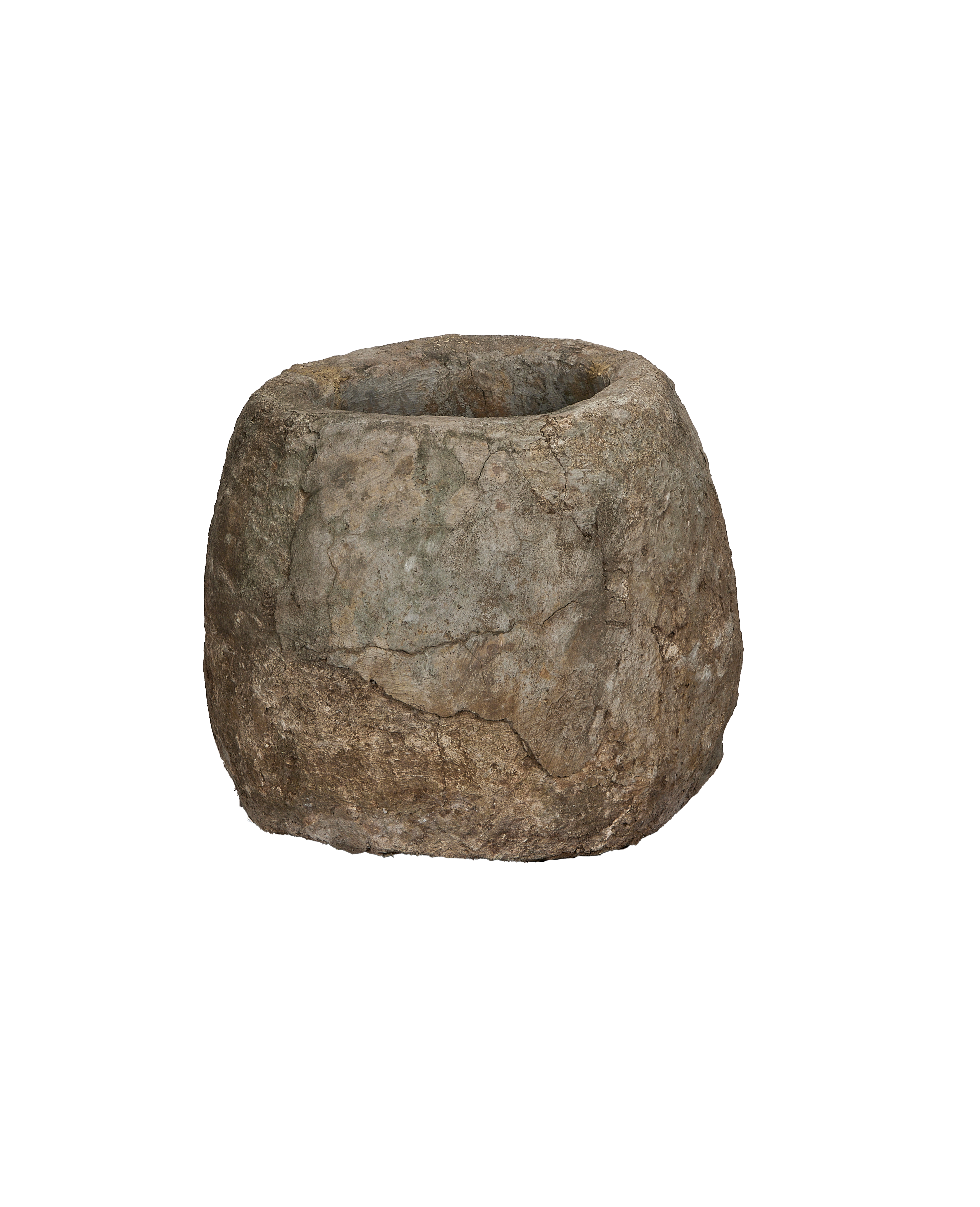 Vintage round limestone trough, showing weathered texture and natural imperfections from Indonesia.