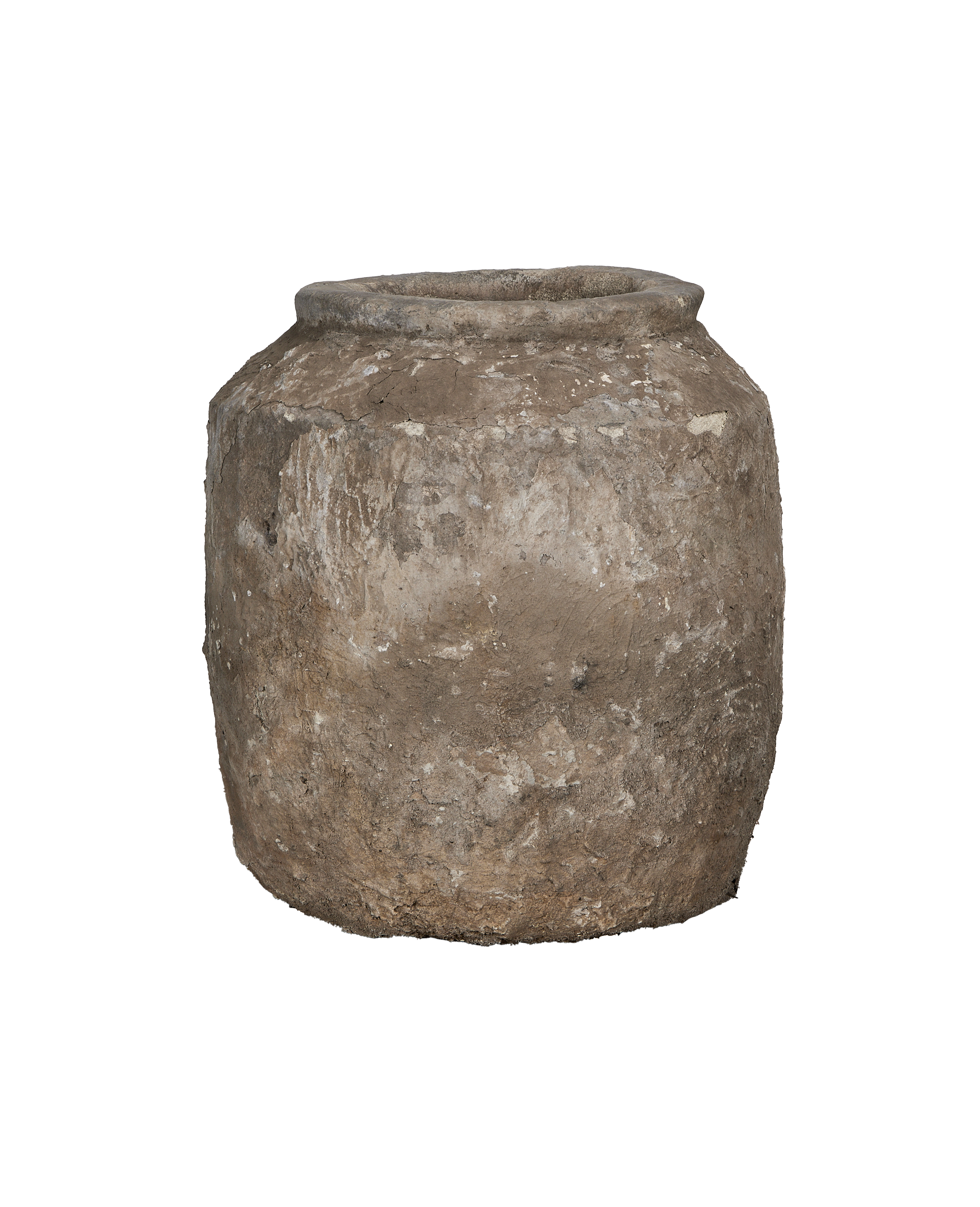 Vintage Limestone Trough Pot, rustic grey-brown, from Indonesia, with weathered texture.