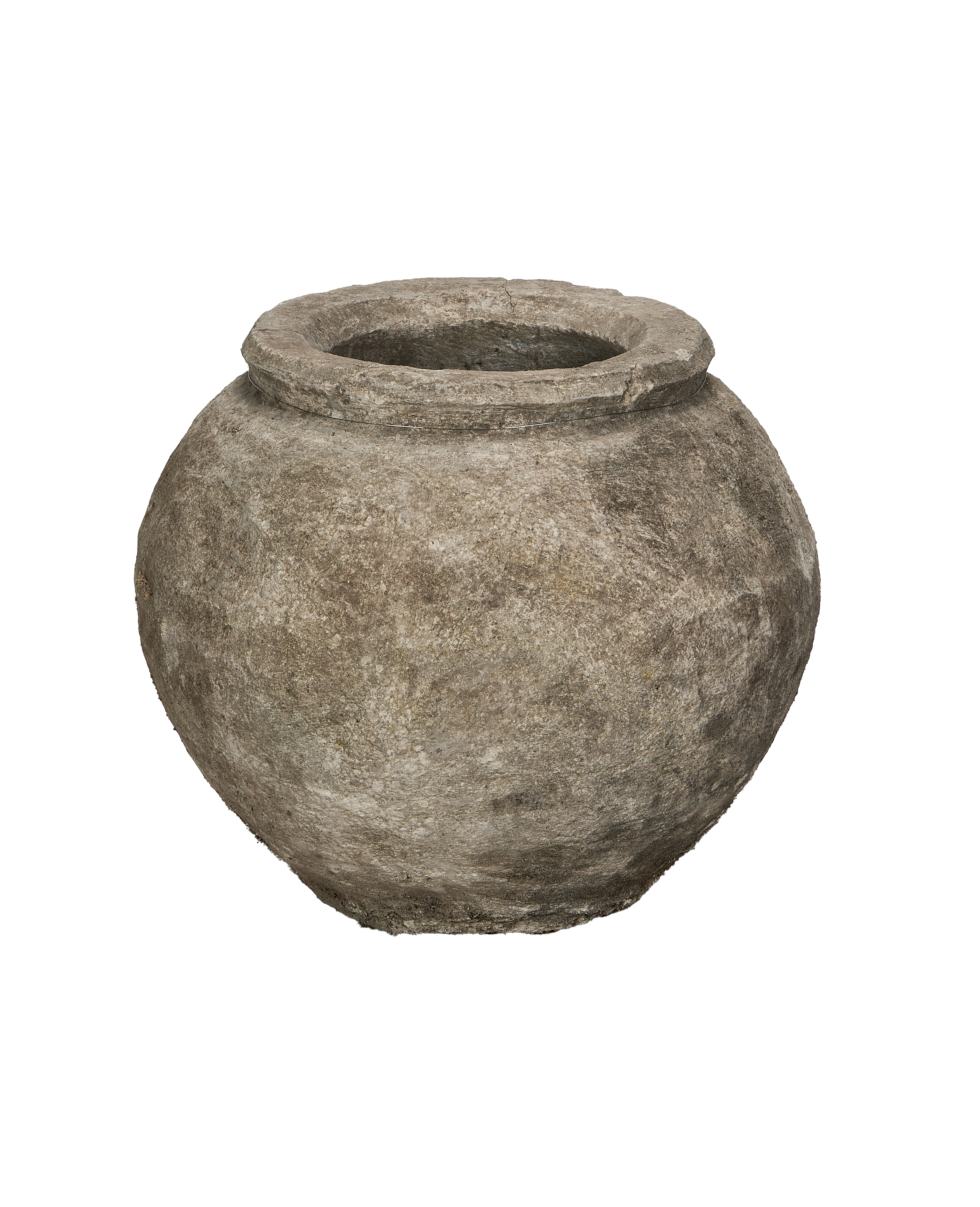 Vintage Indonesian limestone pot with rough texture, ideal as a trough or planter.
