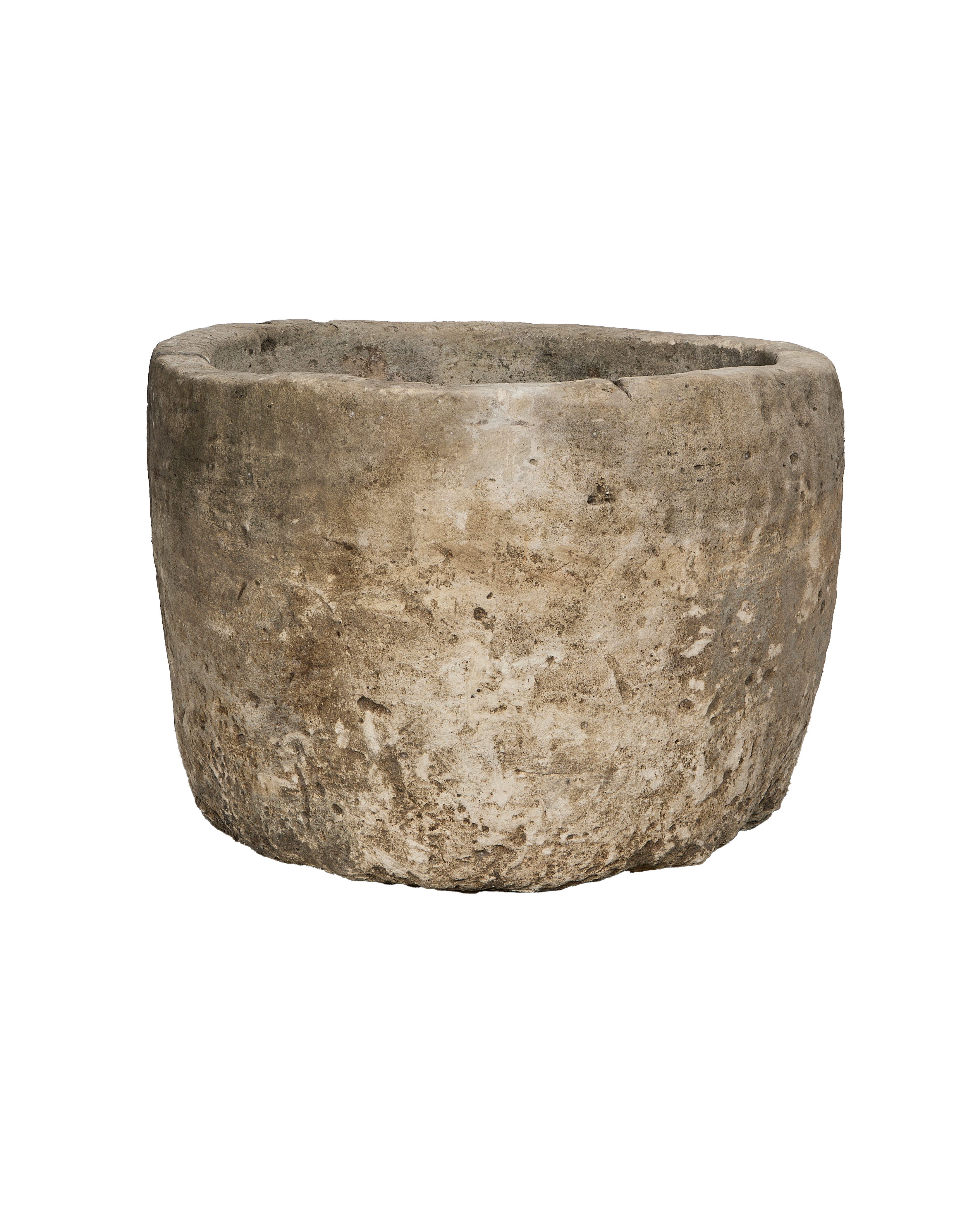Vintage round limestone trough, rough natural texture, from Indonesia.