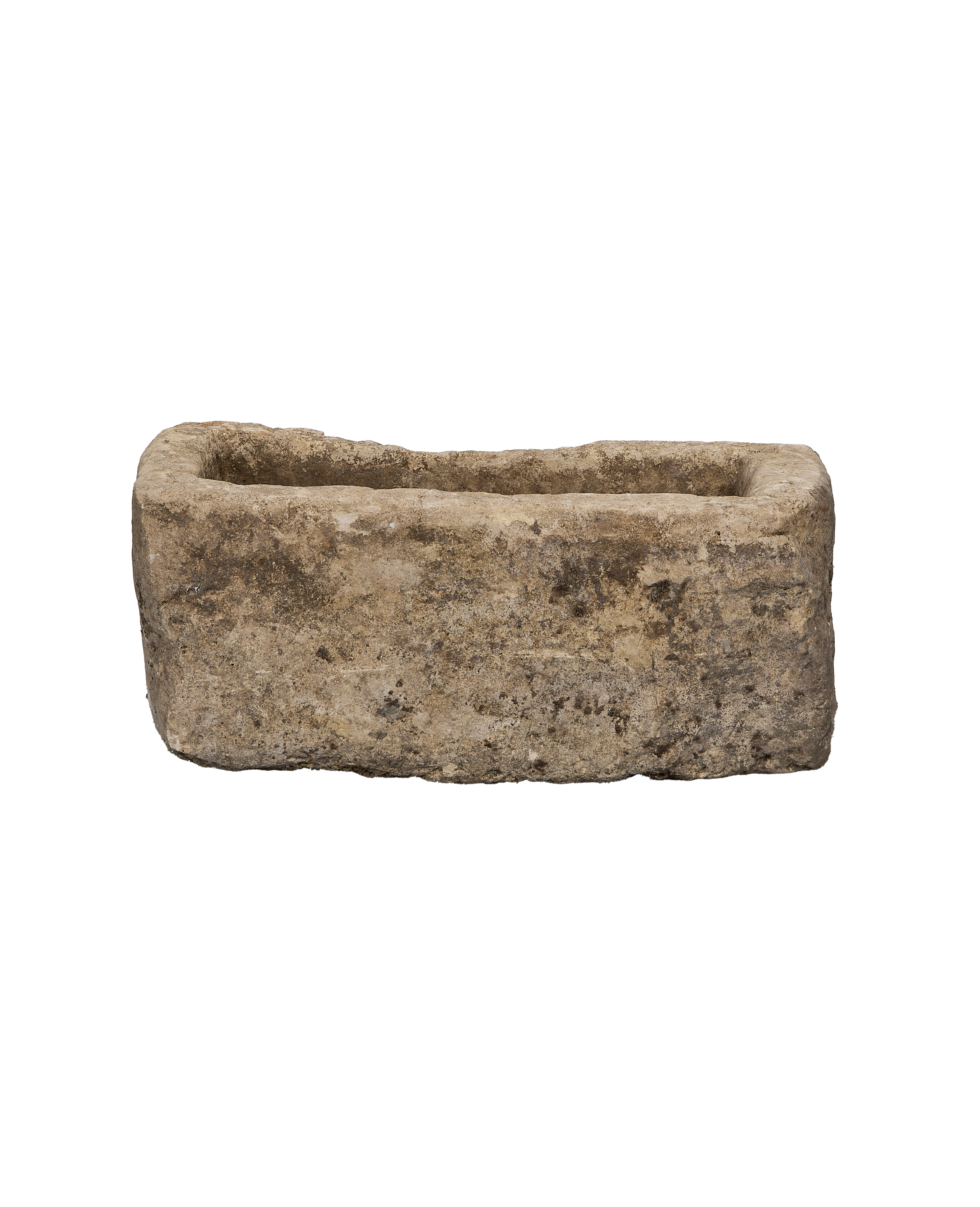 Vintage rectangular limestone trough, rustic condition, from Indonesia, for garden or home.
