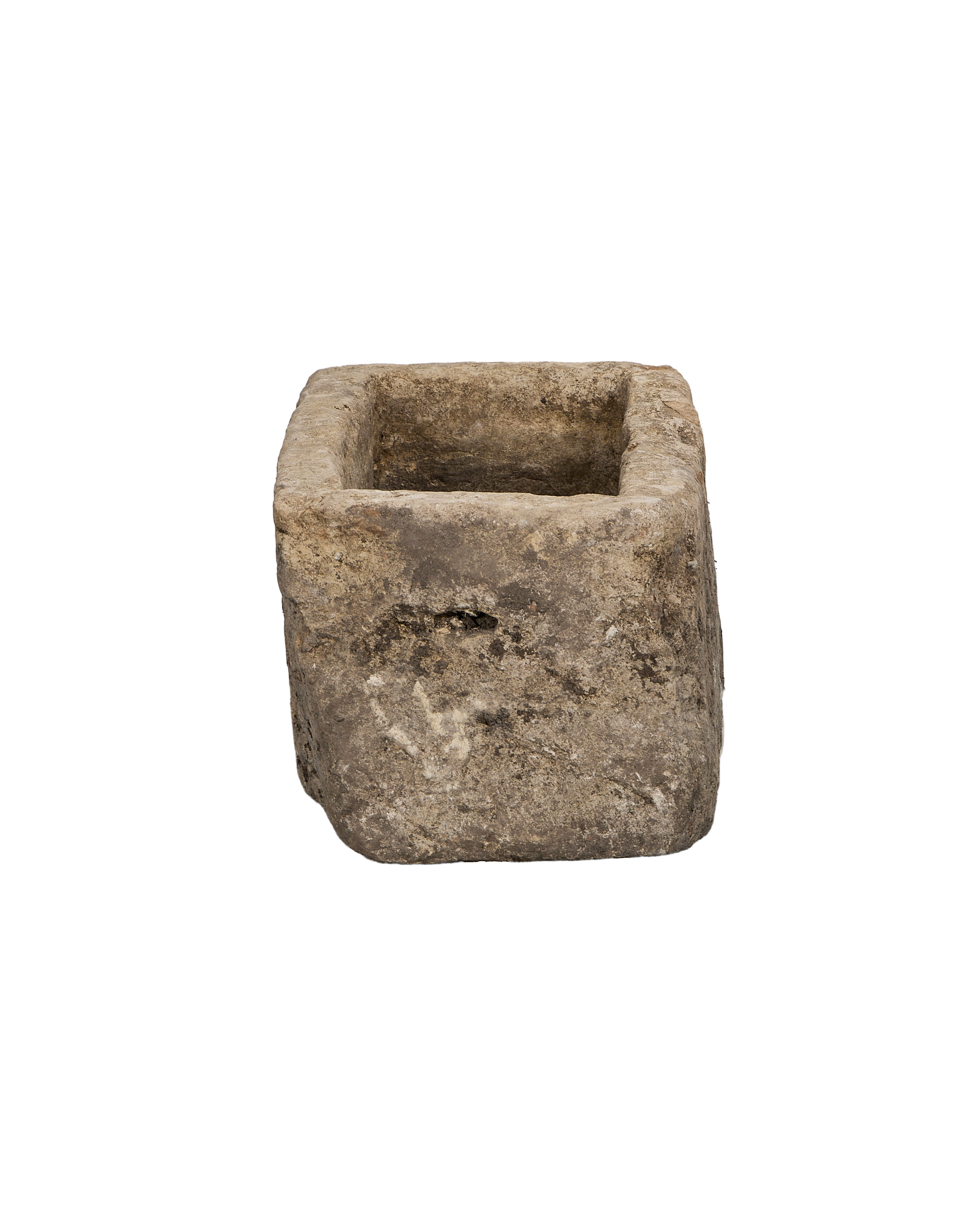 Vintage Indonesian rectangular limestone trough, front-facing view, showing weathered surface.