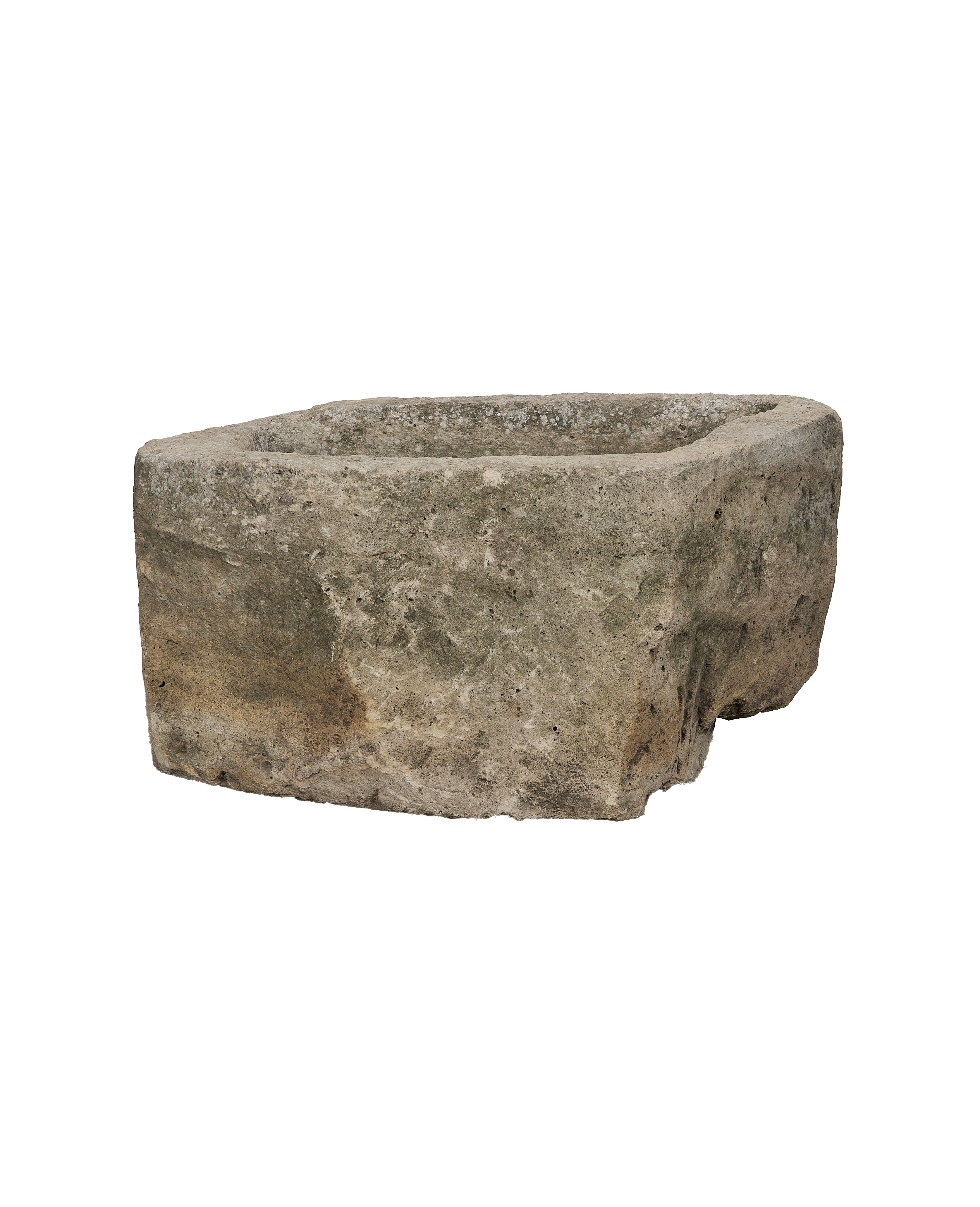 Vintage limestone trough from Indonesia, showing its weathered texture and oblong shape.
