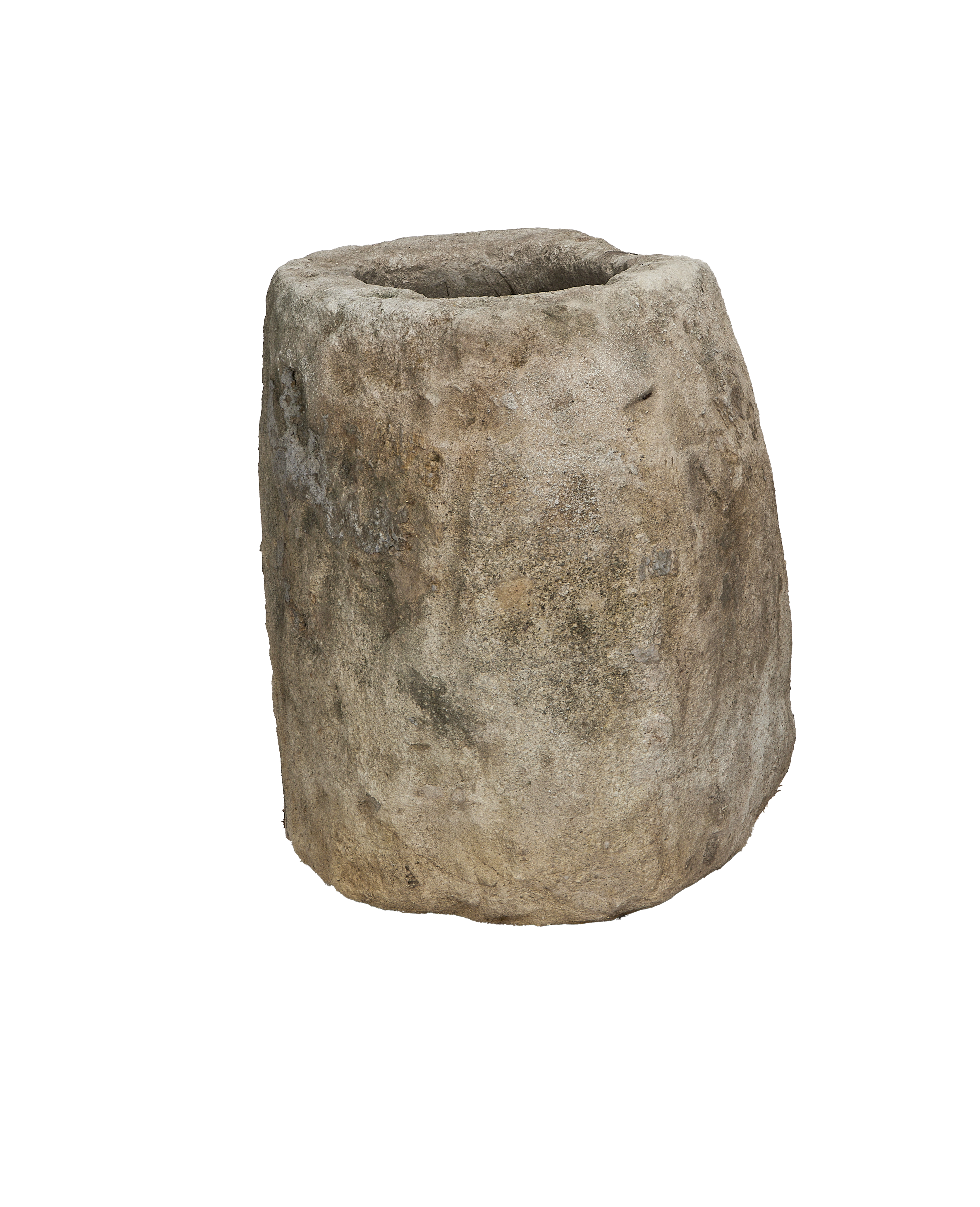 Vintage limestone trough from Indonesia, weathered surface and organic oblong shape.