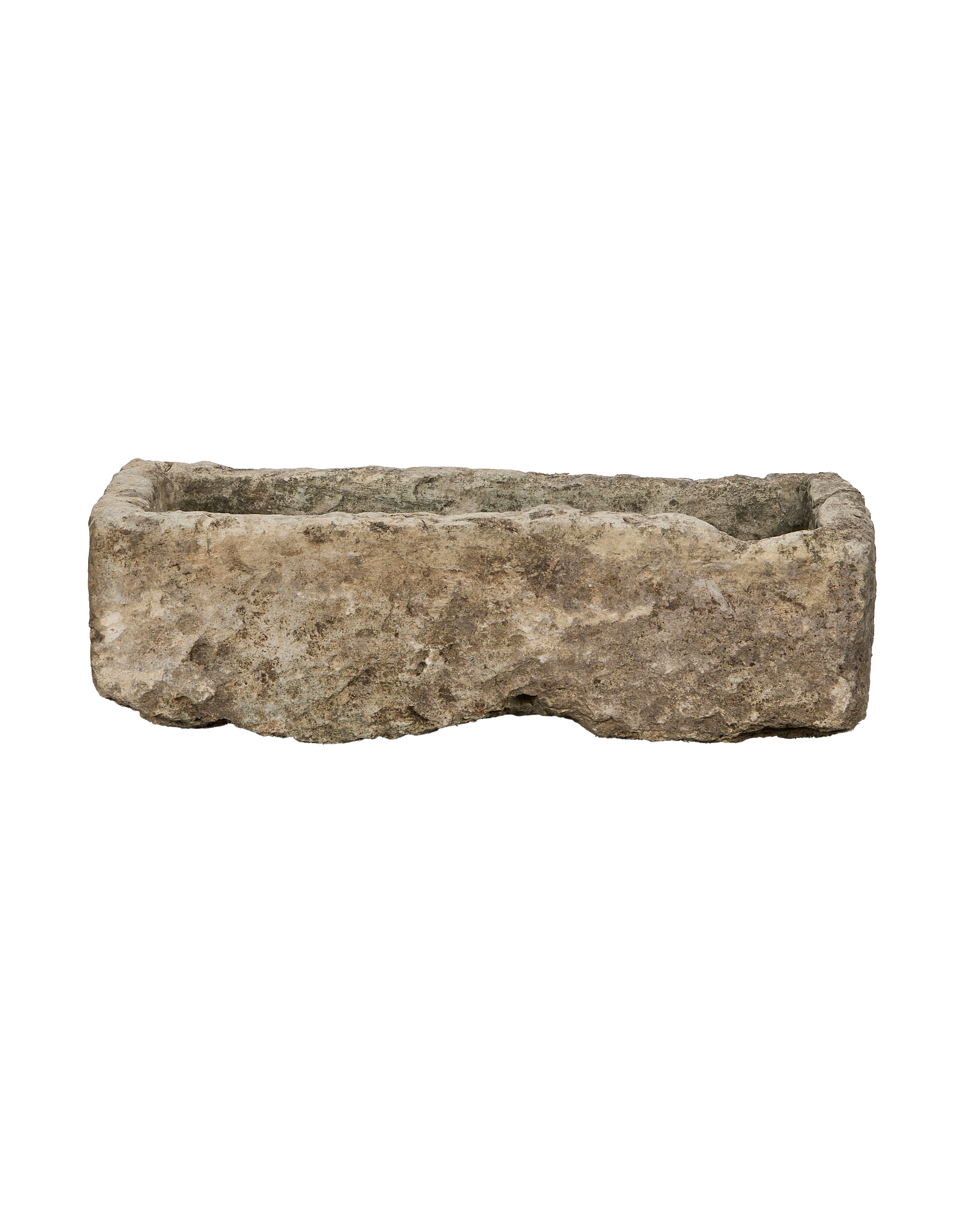 Vintage rectangular limestone trough, weathered OAK finish, rugged Indonesian antique.