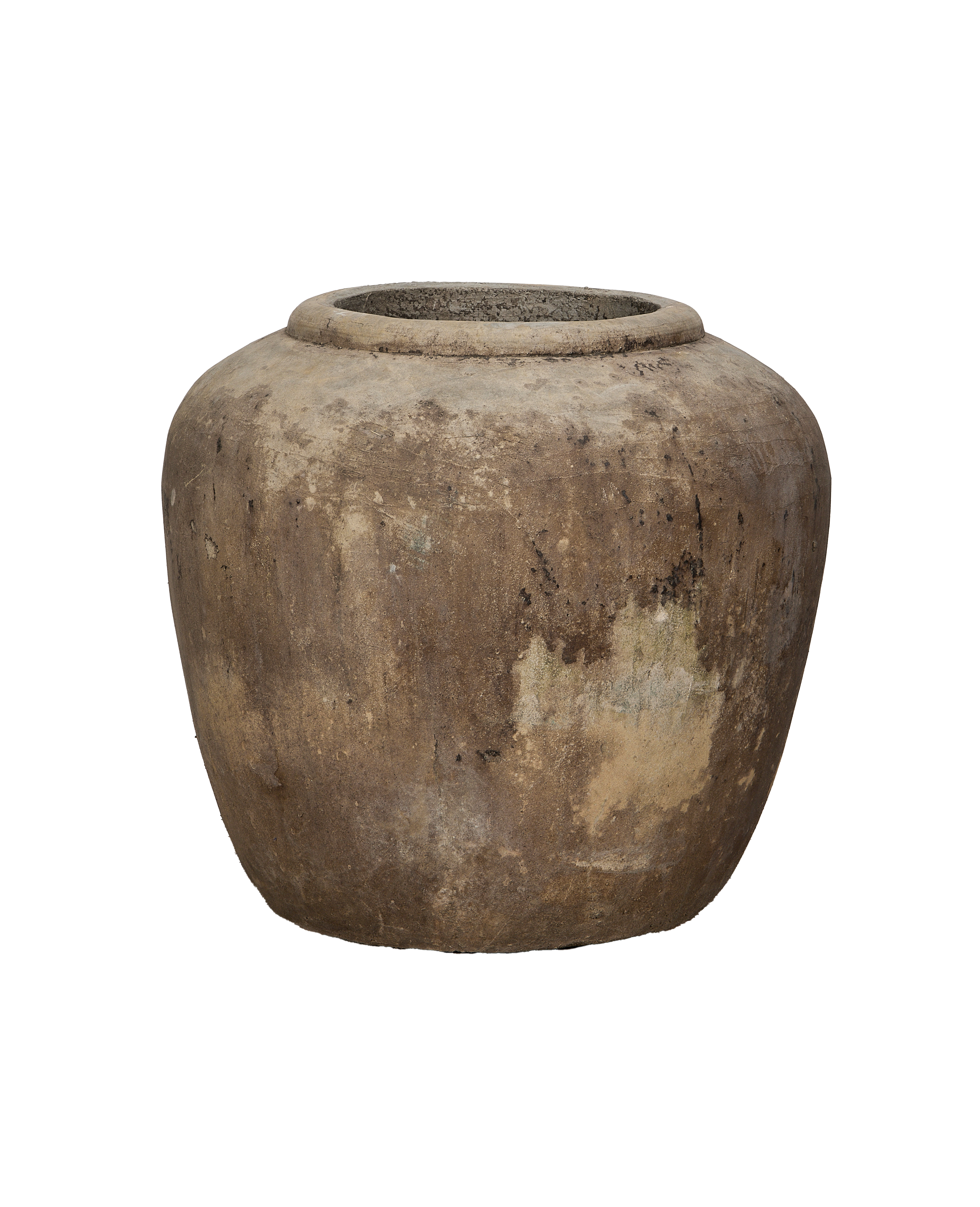 Vintage Indonesian OAK stone pot, showing varied distressed texture and rich patina.