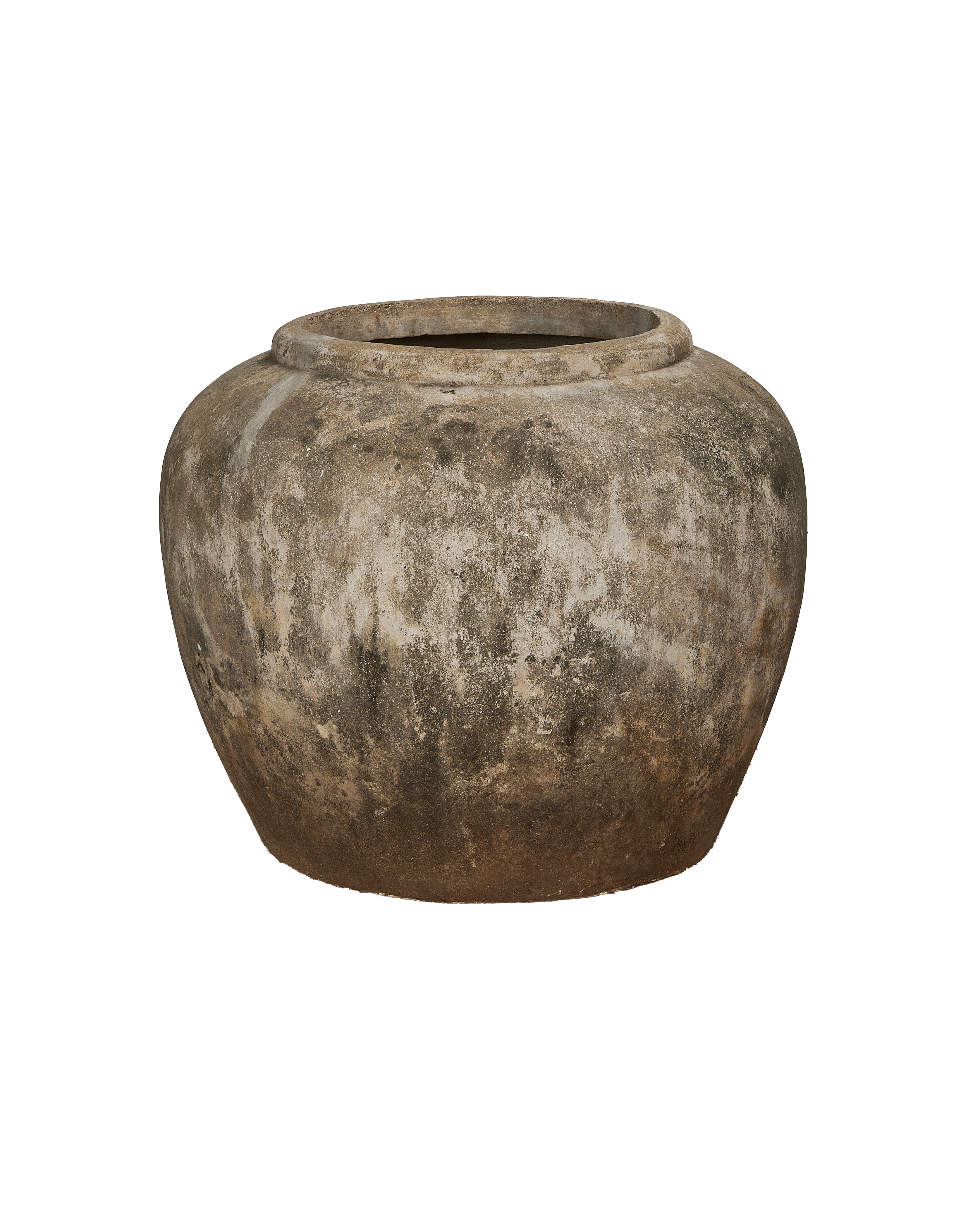 Vintage Indonesian OAK stone pot, showing rough texture and weathered finish.