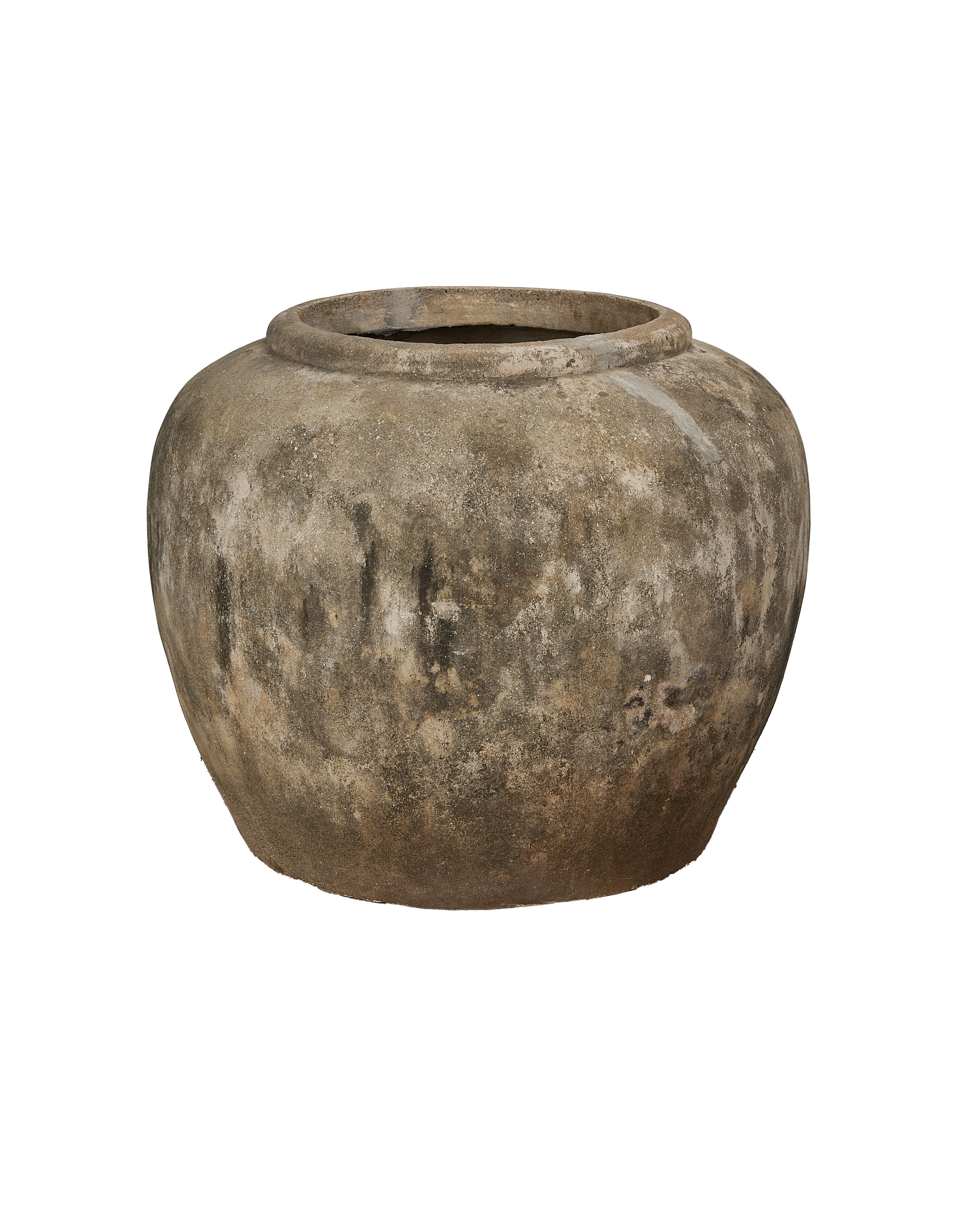 Vintage Indonesian OAK stone pot, showcasing rustic texture, weathered patina, and wide rim detail.