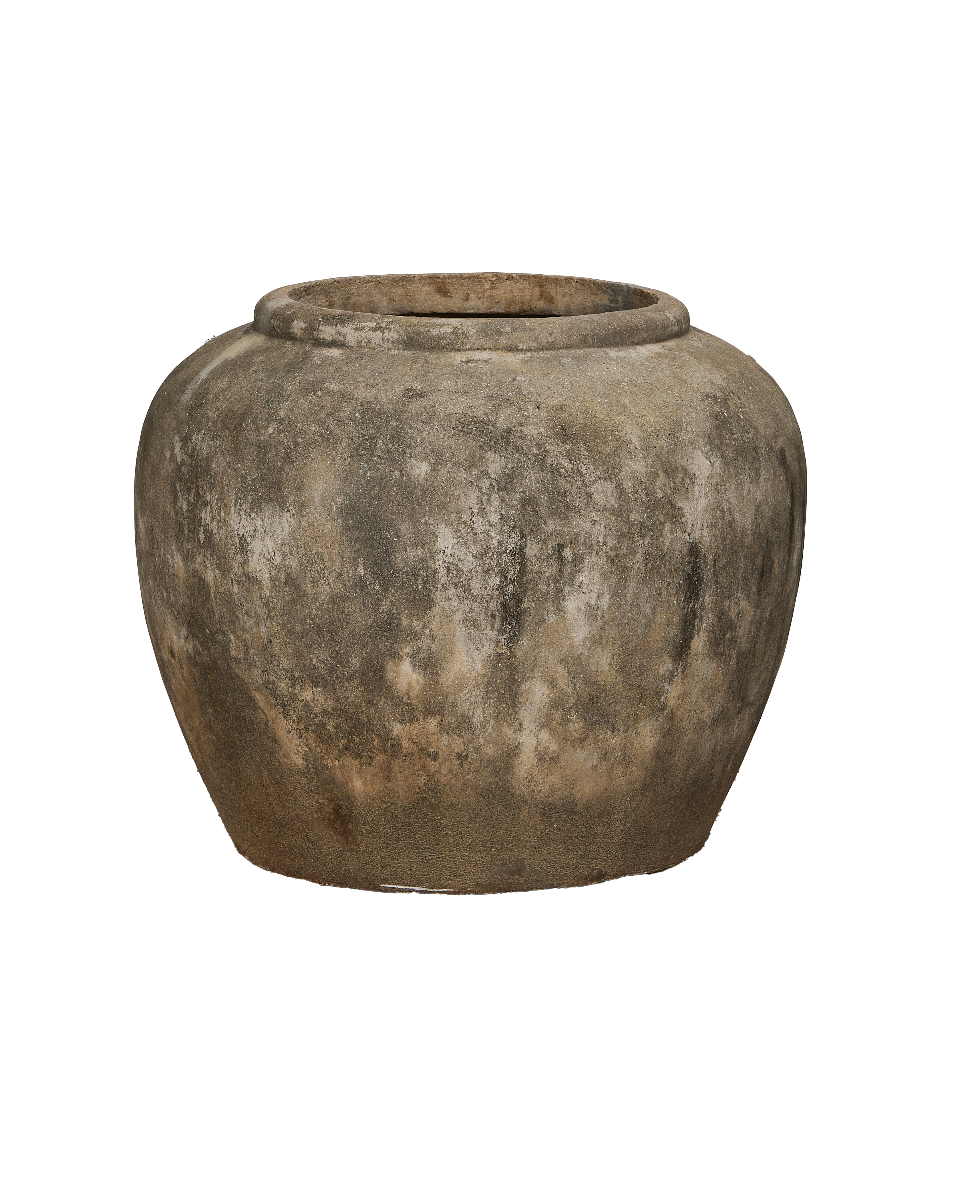 Vintage Indonesian OAK stone pot, showcasing its weathered texture and rim detail.