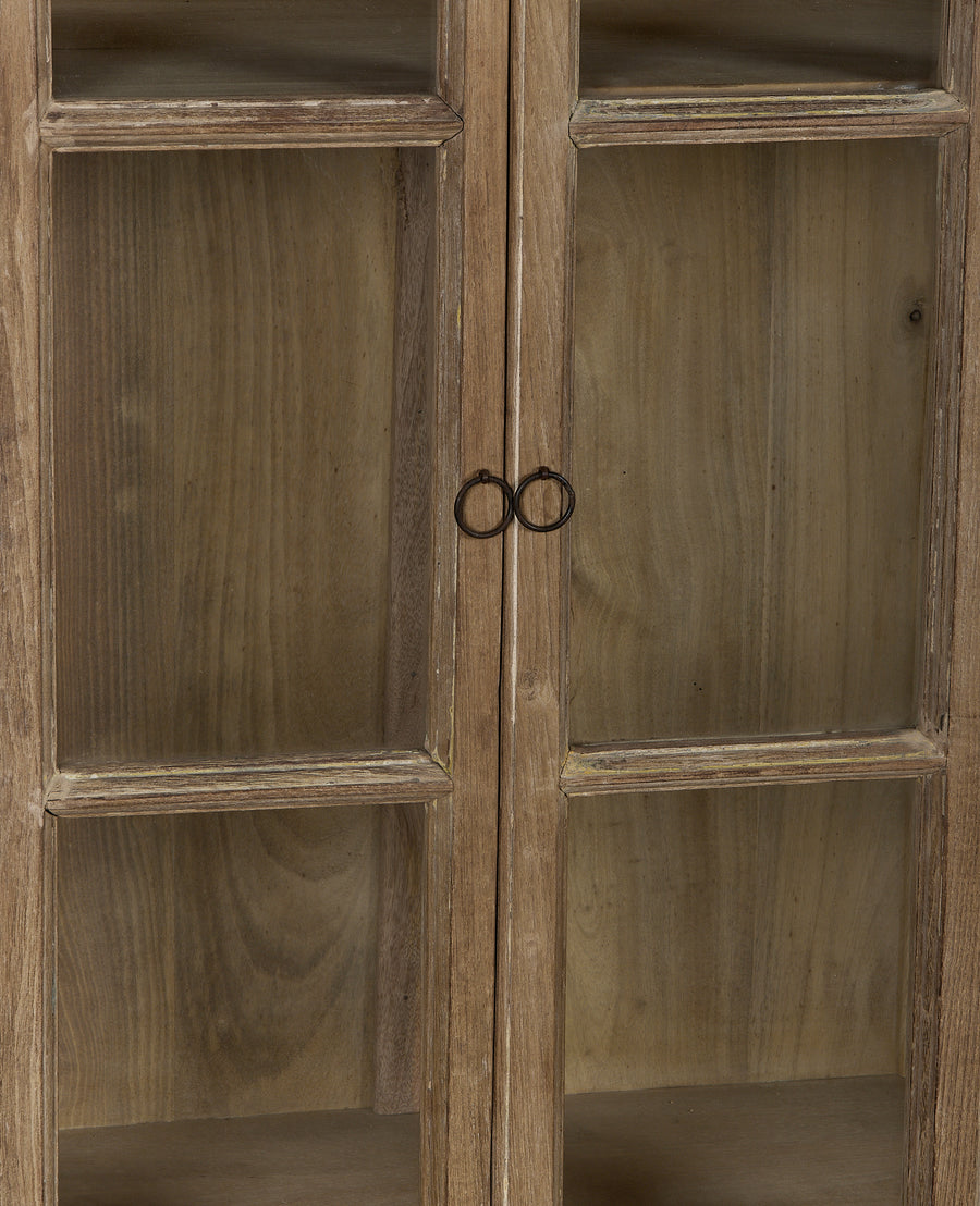 Vintage bleached oak wood cabinet doors from India, featuring small metal ring handles.