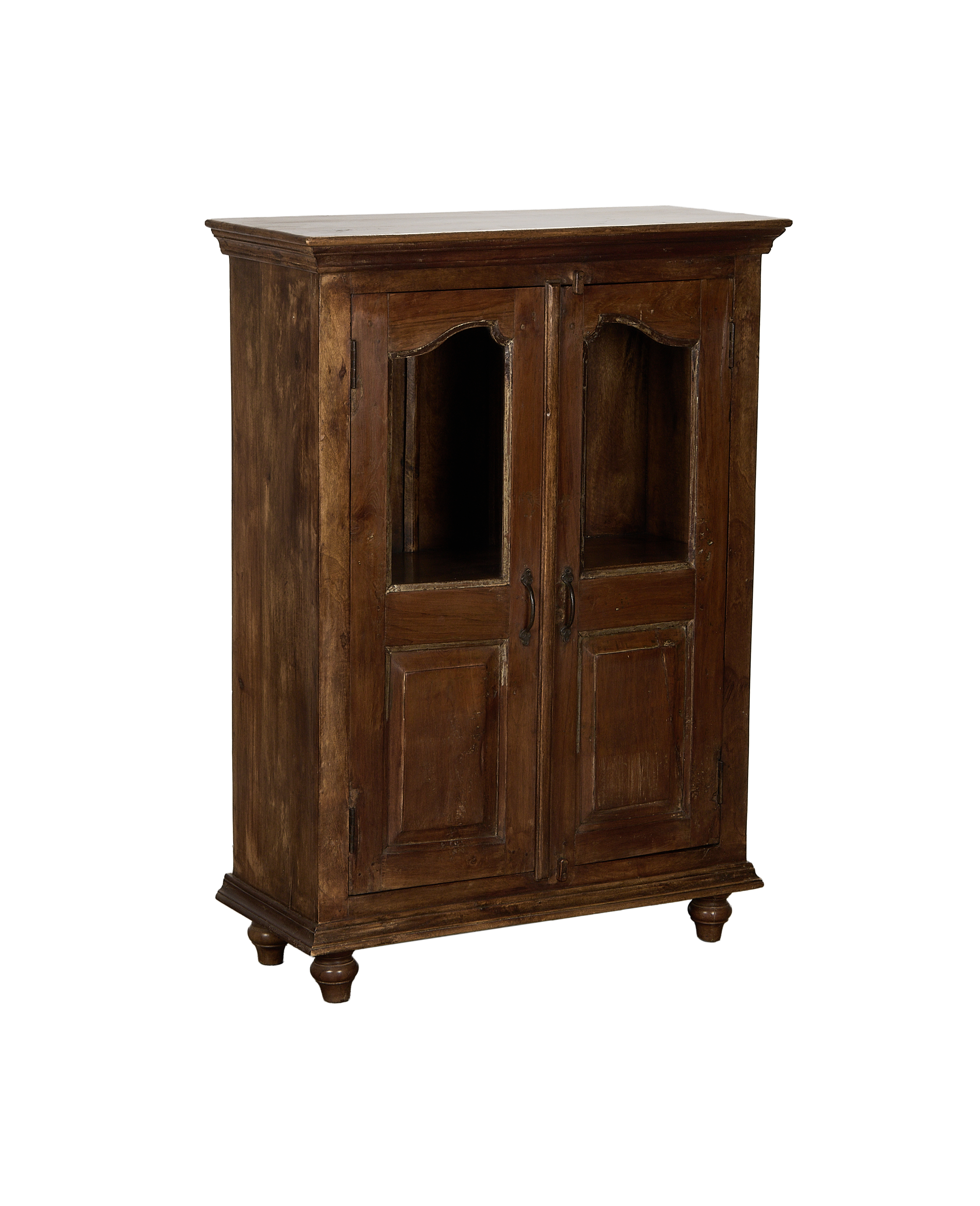 Vintage Indian oak wood cabinet, natural finish, featuring rounded feet and classic appeal.