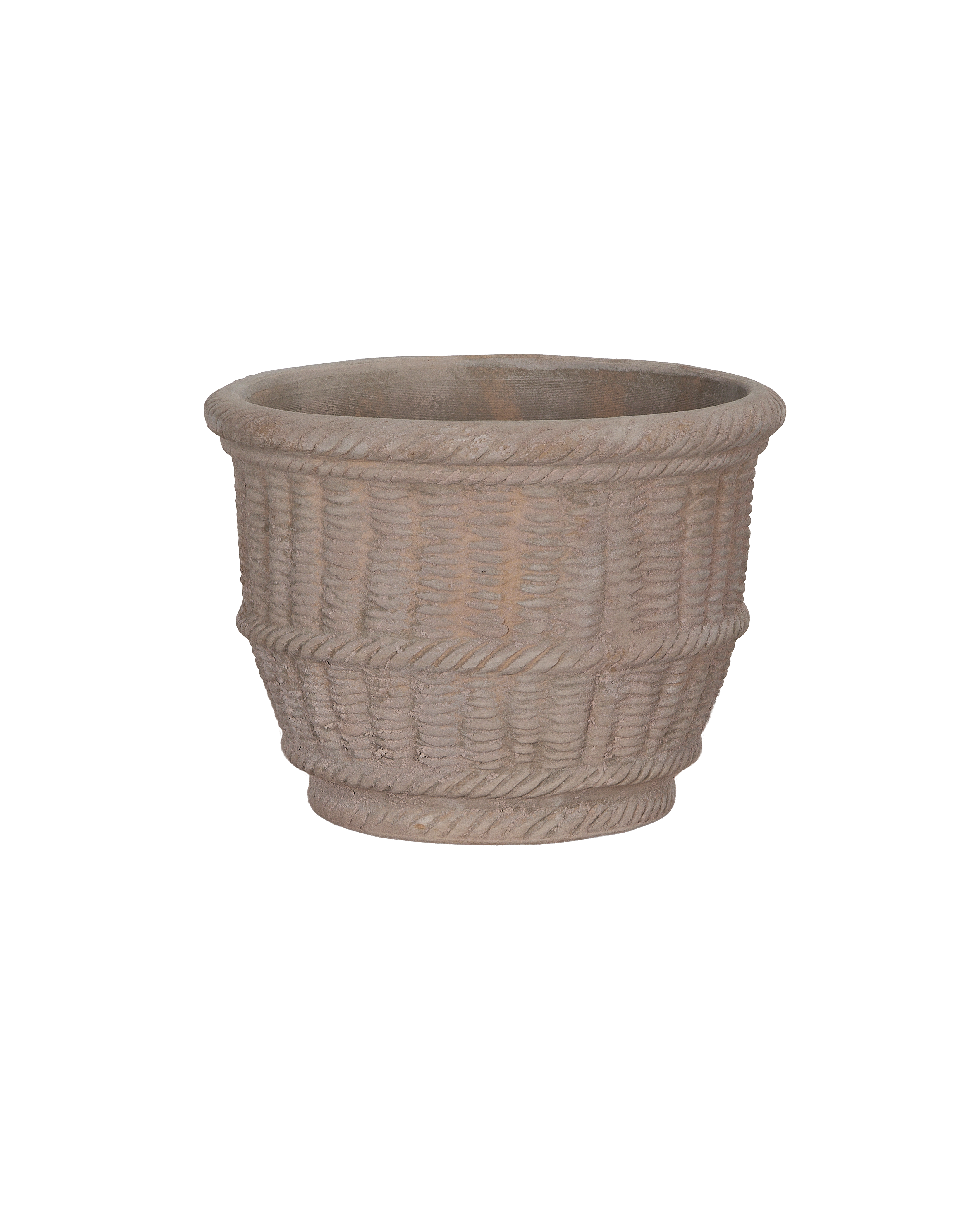 Vietnamese terracotta Espalier Basket Pot with unique rope and basketweave texture.