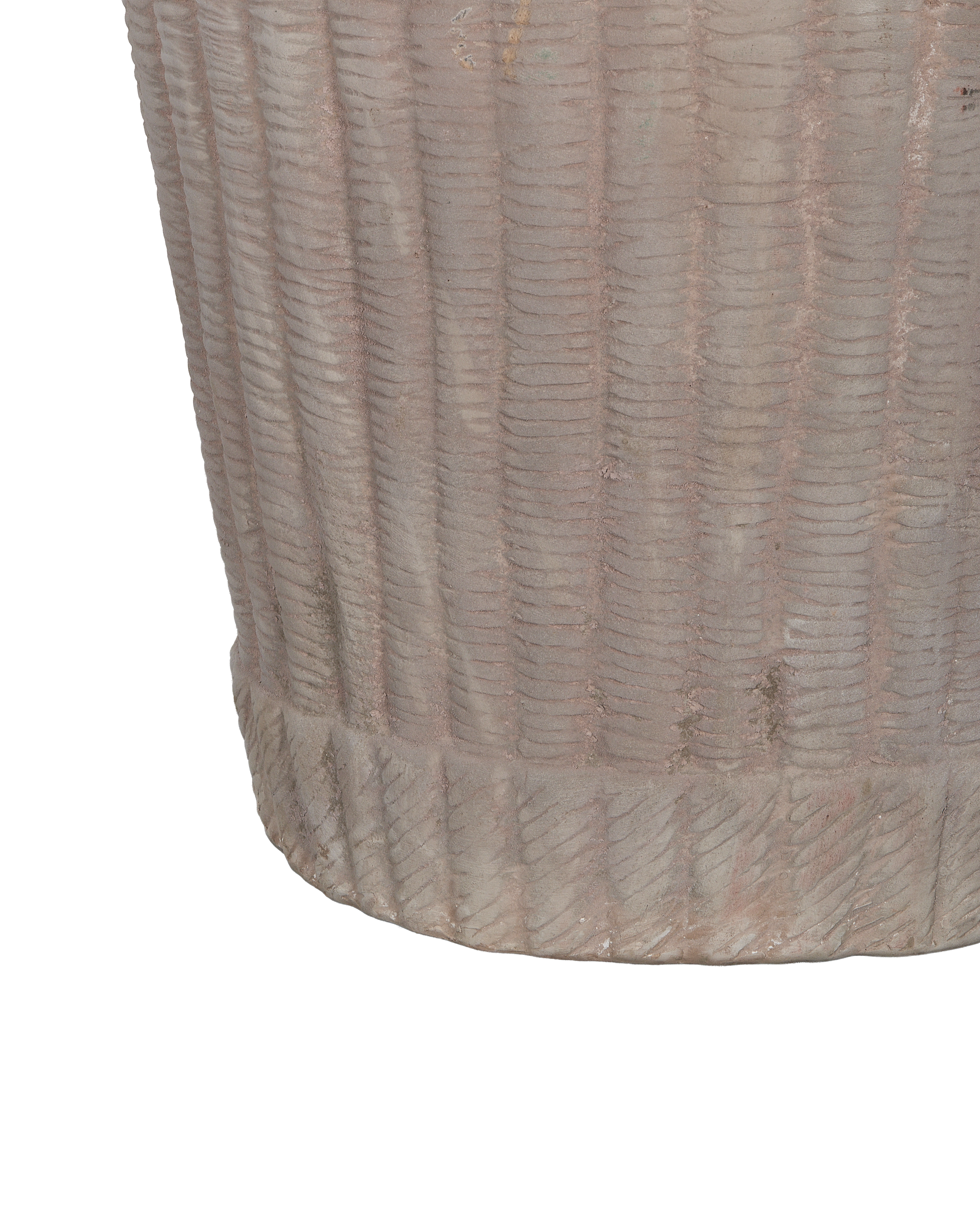 Close-up showing the textured base and lower body of the vintage Colonnade basket planter.