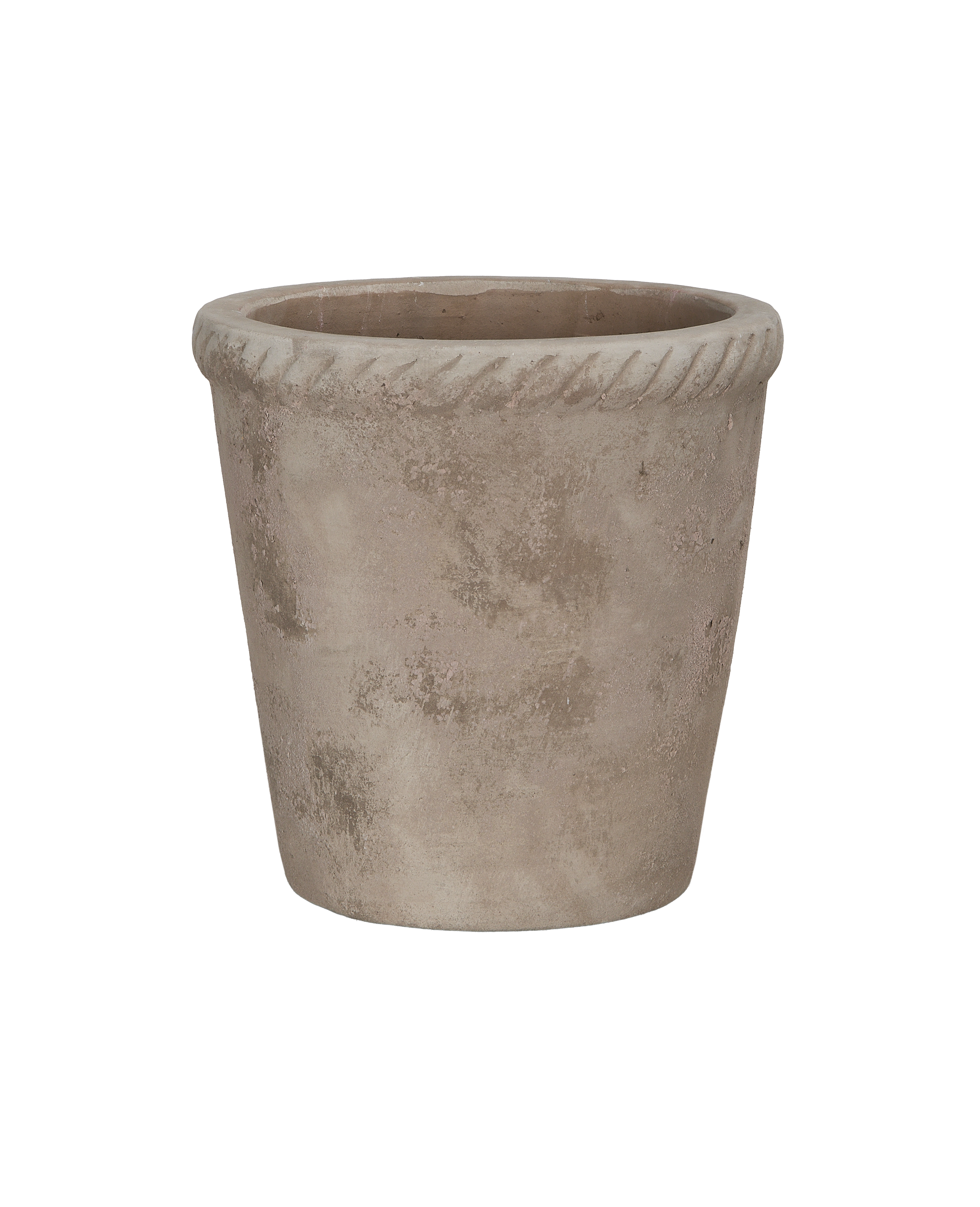 Entwine pot, designed distressed cream bulk cement, showing weathered texture.