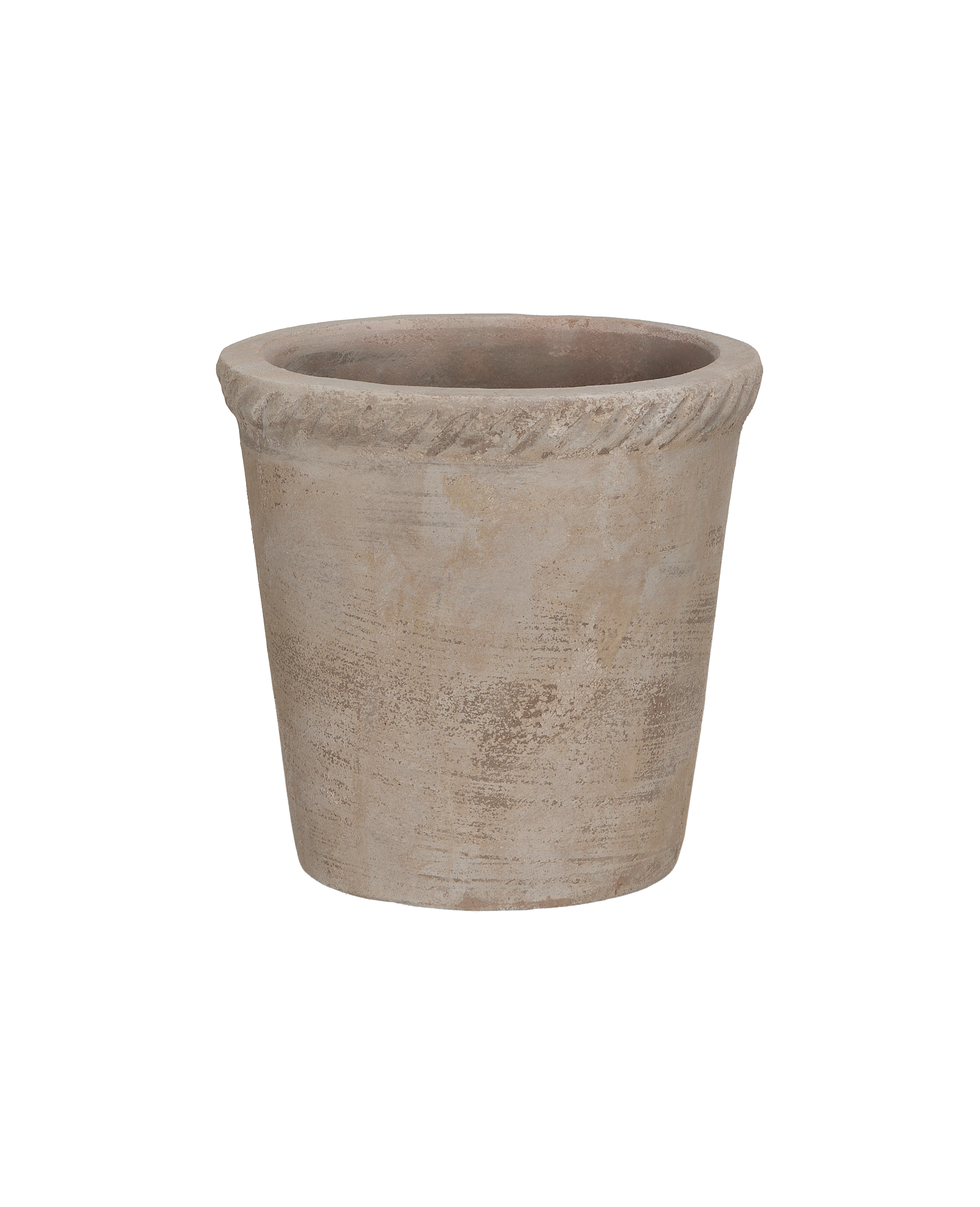 Vietnam Entwine ceramic pot, designed, with subtle vintage distressed finish and unique top rim.