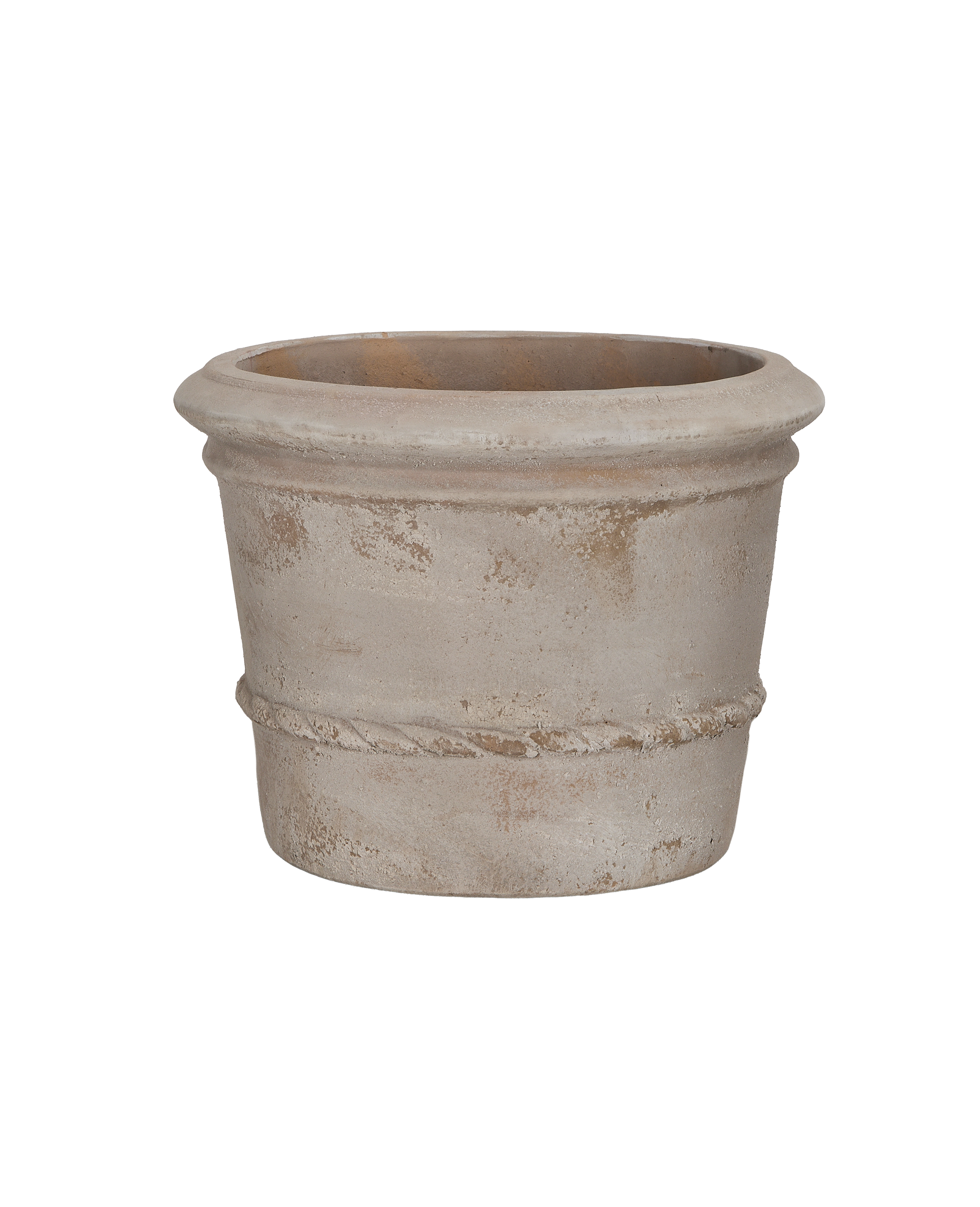 Vietnamese bulk Cordelia pot, showing the decorative rope detail and weathered patina.