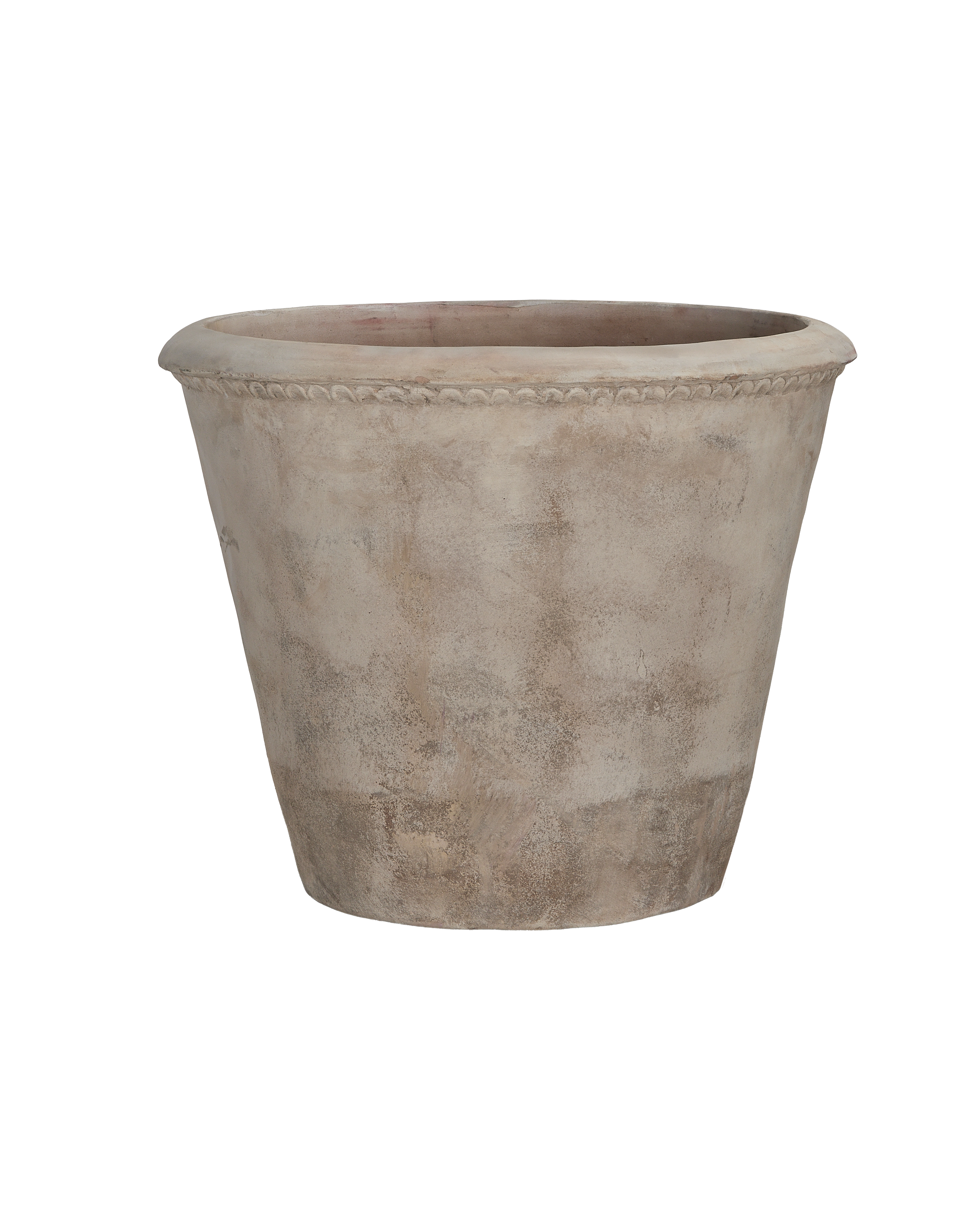 Arbor pot, vintage Vietnamese terra cotta, rim detail, weathered earthy texture.