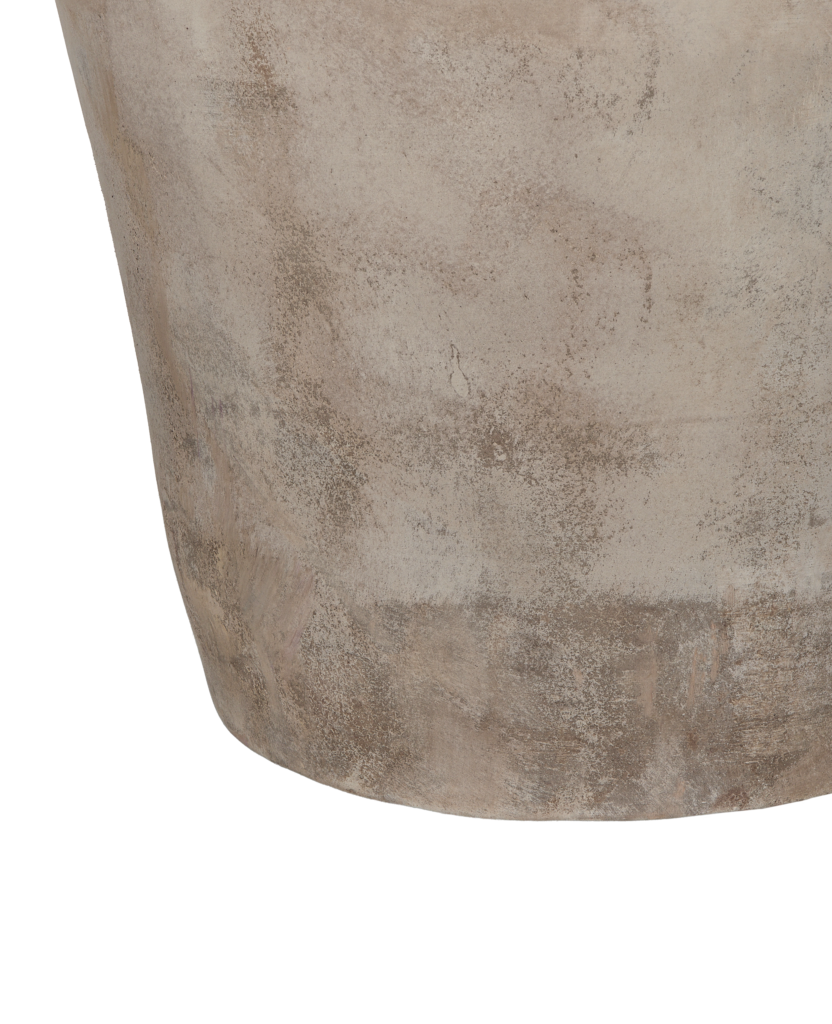 Close-up of matte gray Vietnamese Arbor Pot's weathered, textured surface with natural imperfections.