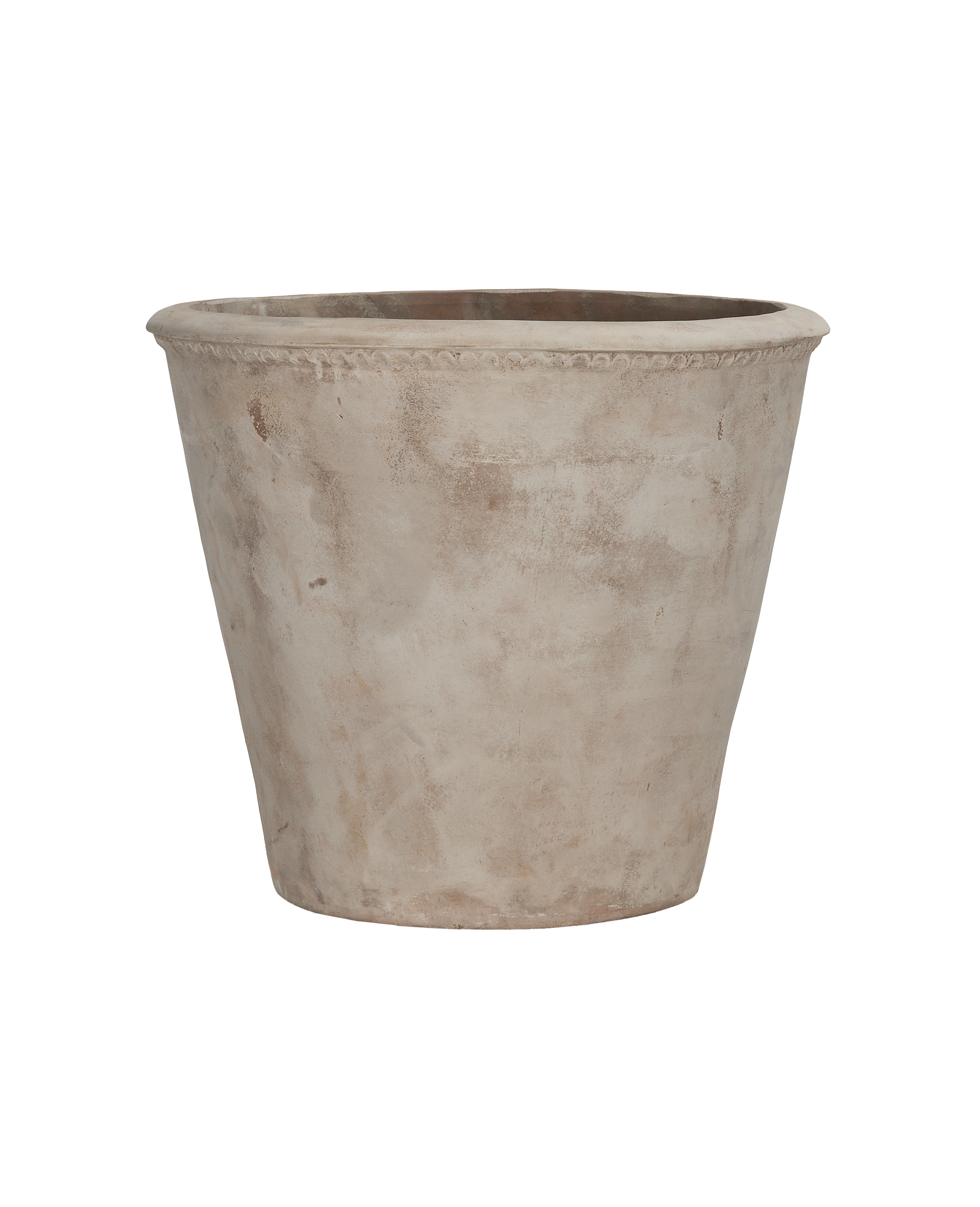 Vintage Vietnamese tapered terracotta Arbor Pot (bulk), weathered texture, detailed rim band.