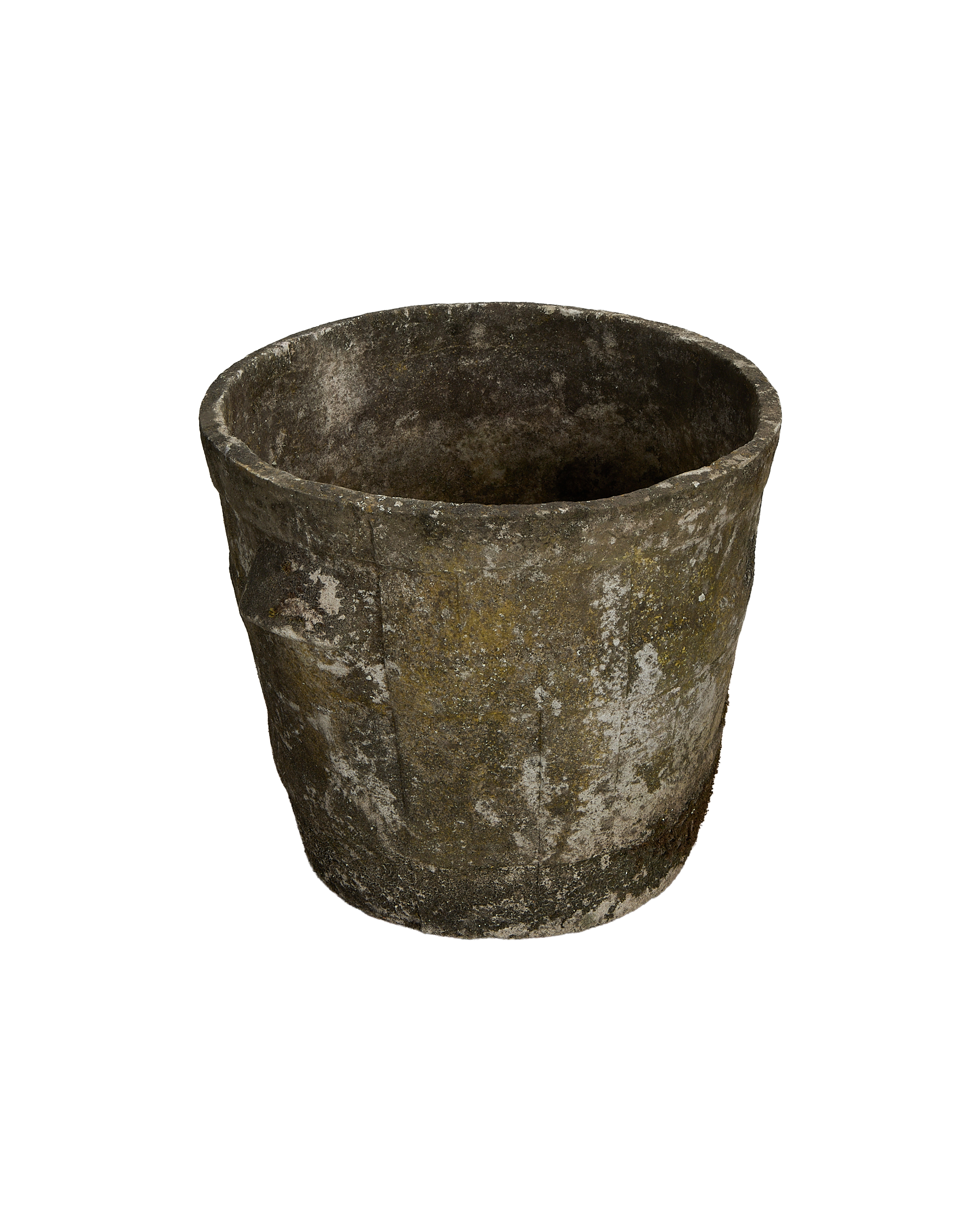 Vintage Willy Guhl planter, close-up of textured concrete with unique weathering and subtle moss.