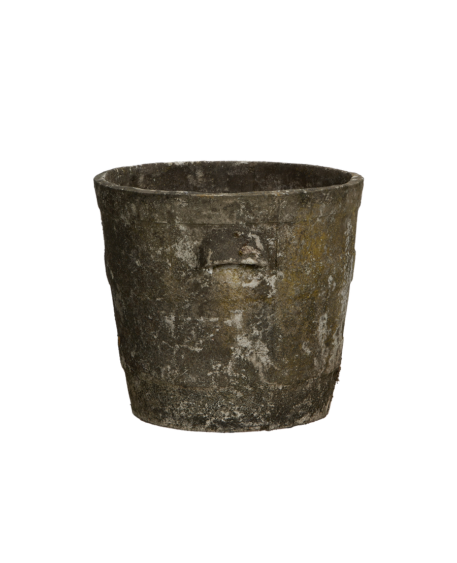Vintage Willy Guhl concrete planter, basket weave texture with weathered patina.