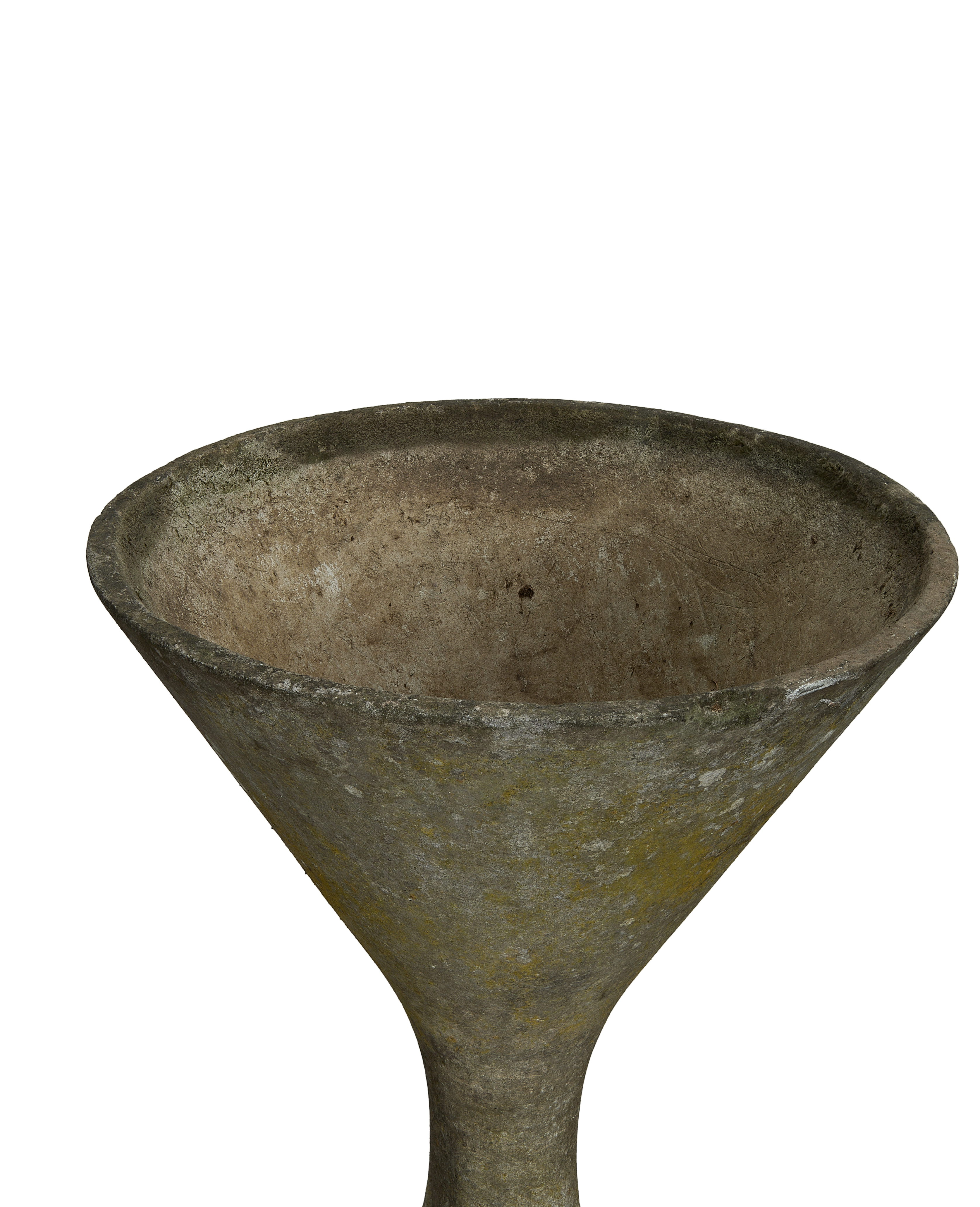 Willy Guhl Diablo planter, close-up top view showing vintage weathering and Patina.