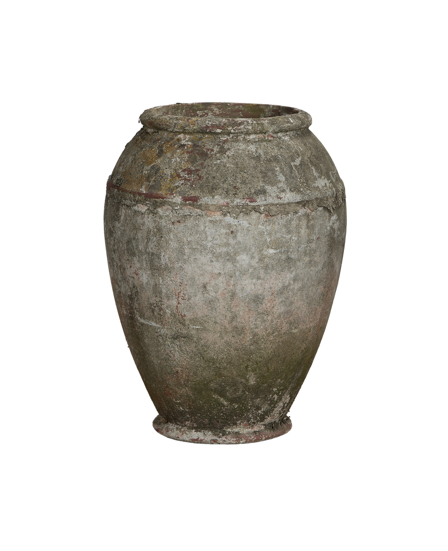 Vintage Willy Guhl jardiniere, aged concrete planter, showing top rim detail.