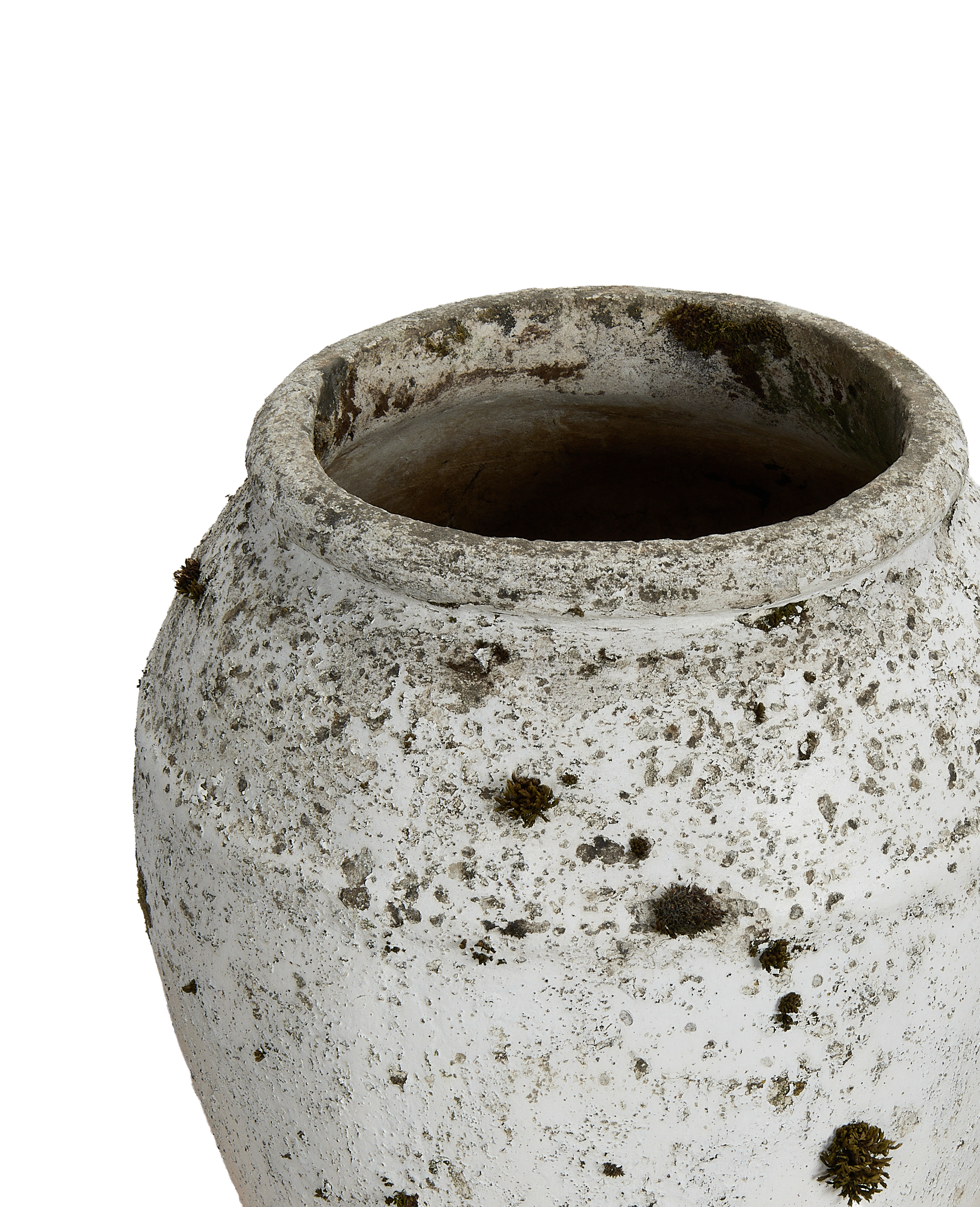 Details of vintage Willy Guhl planter rim and weathered white oak surface.