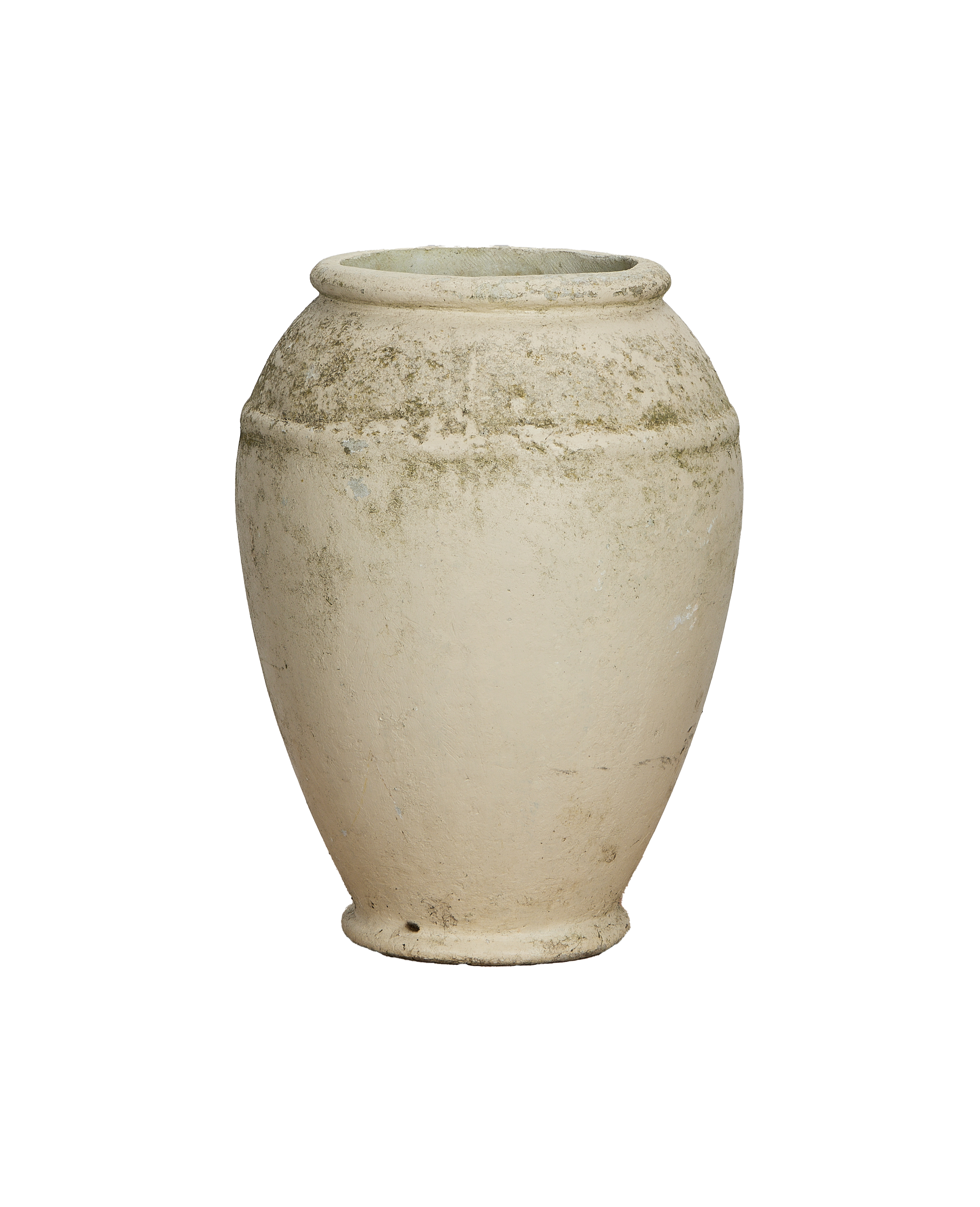 Vintage Willy Guhl conical fiber cement planter, cream with weathered patina.