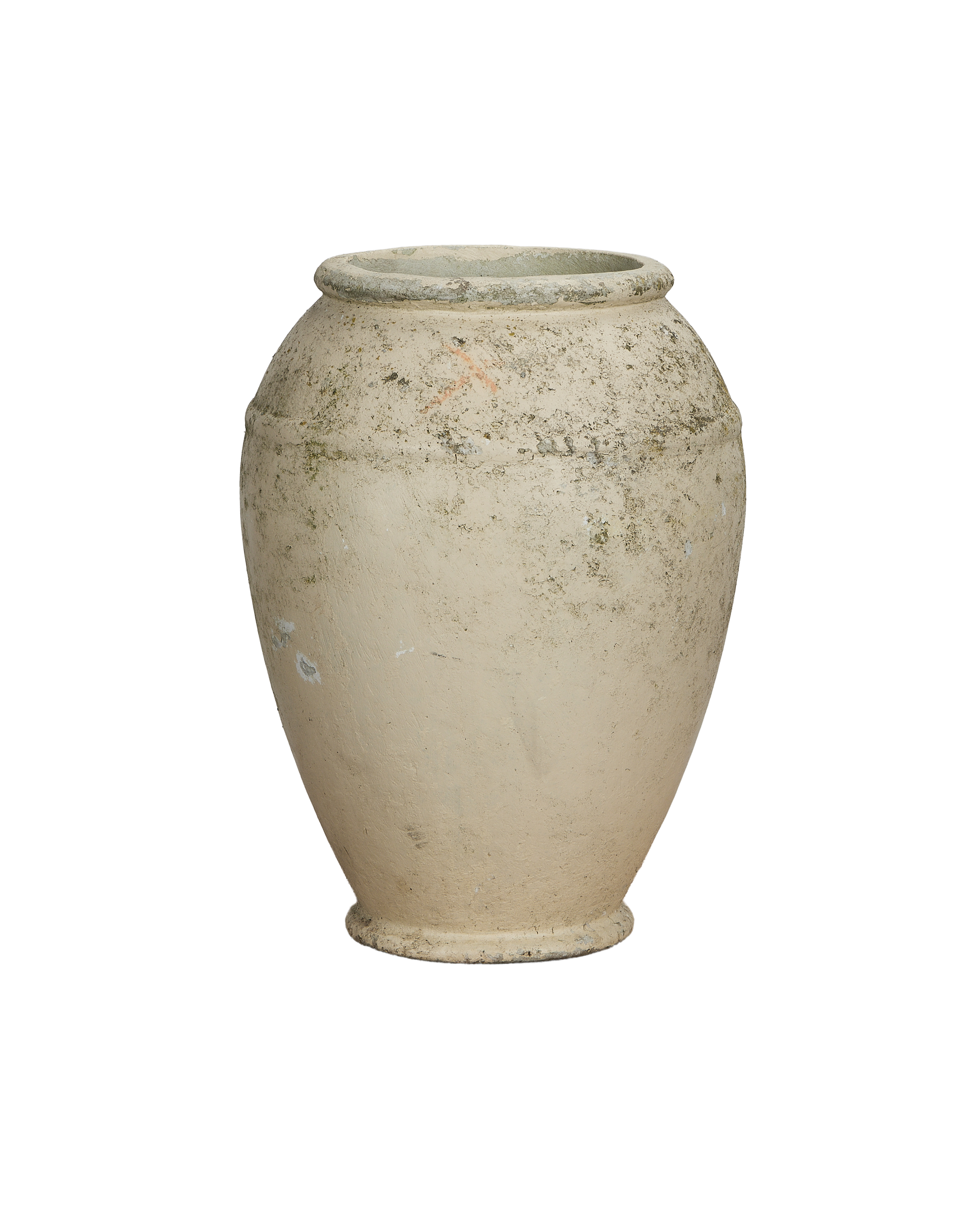 Vintage Willy Guhl conical fiber cement planter, 1950s, showing weathering and subtle texture details.