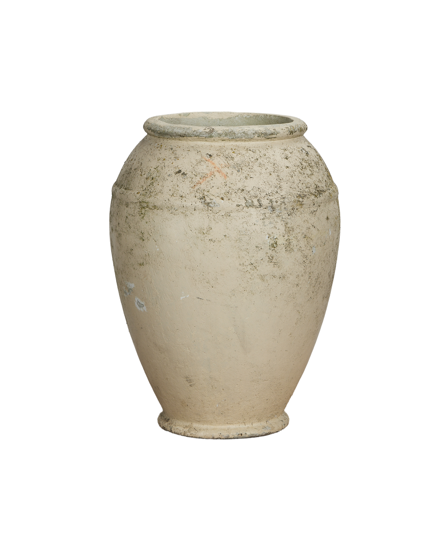 Vintage Willy Guhl conical fiber cement planter, 1950s, showing weathering and subtle texture details.