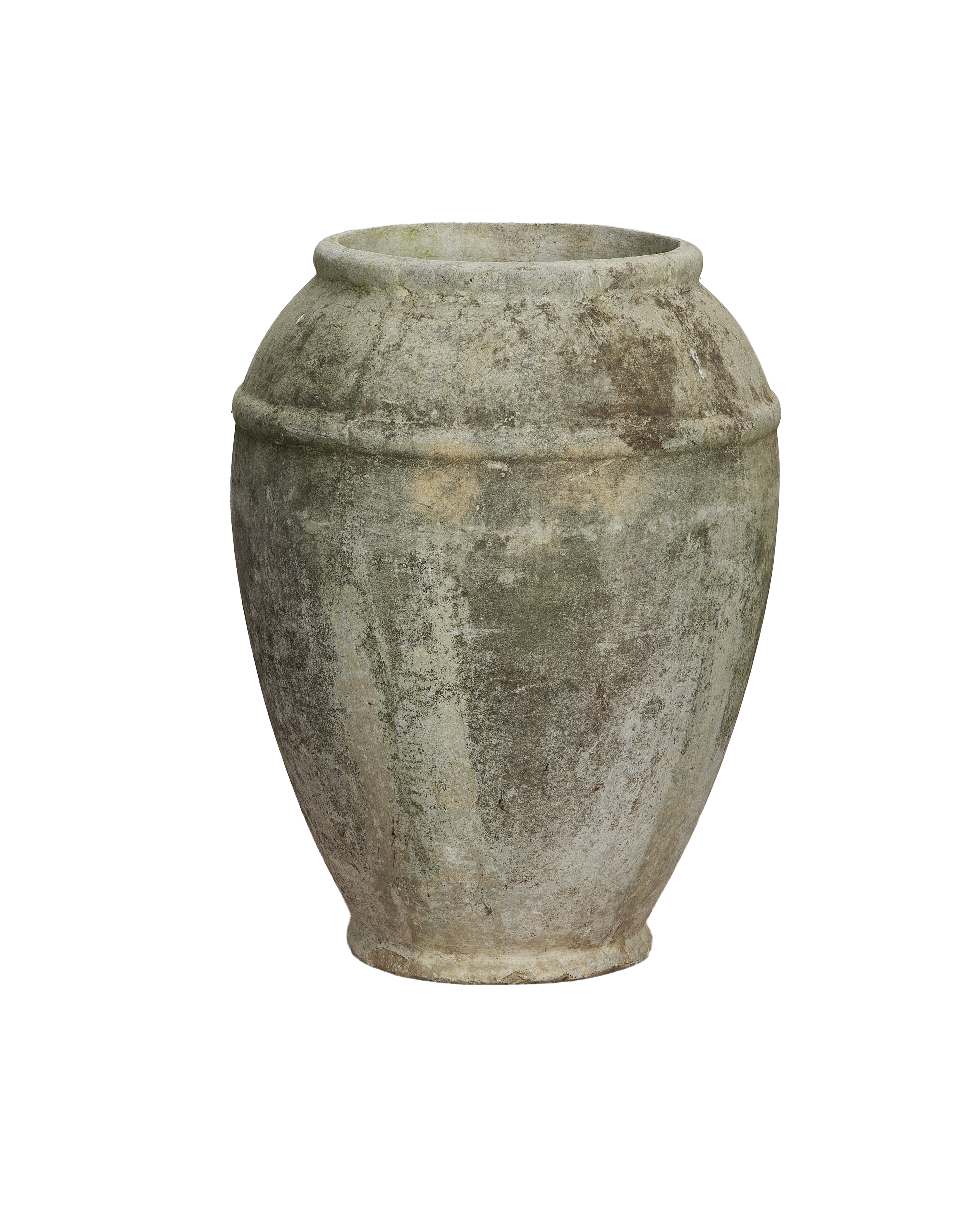 Willy Guhl concrete planter, vintage jardiniere with weathered patina, full view.