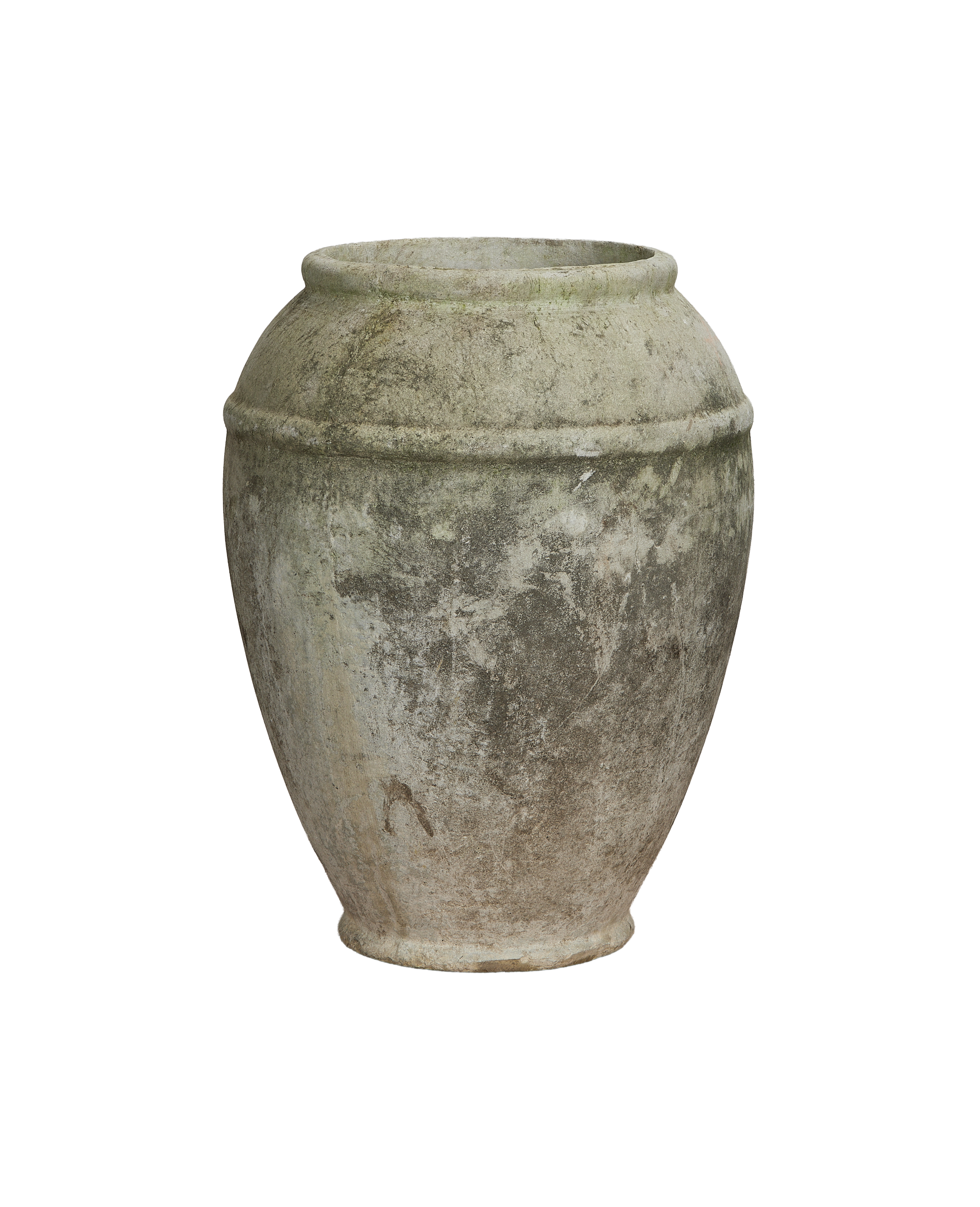 Vintage Willy Guhl jardiniere: detailed view of textured, weather-worn concrete surface.