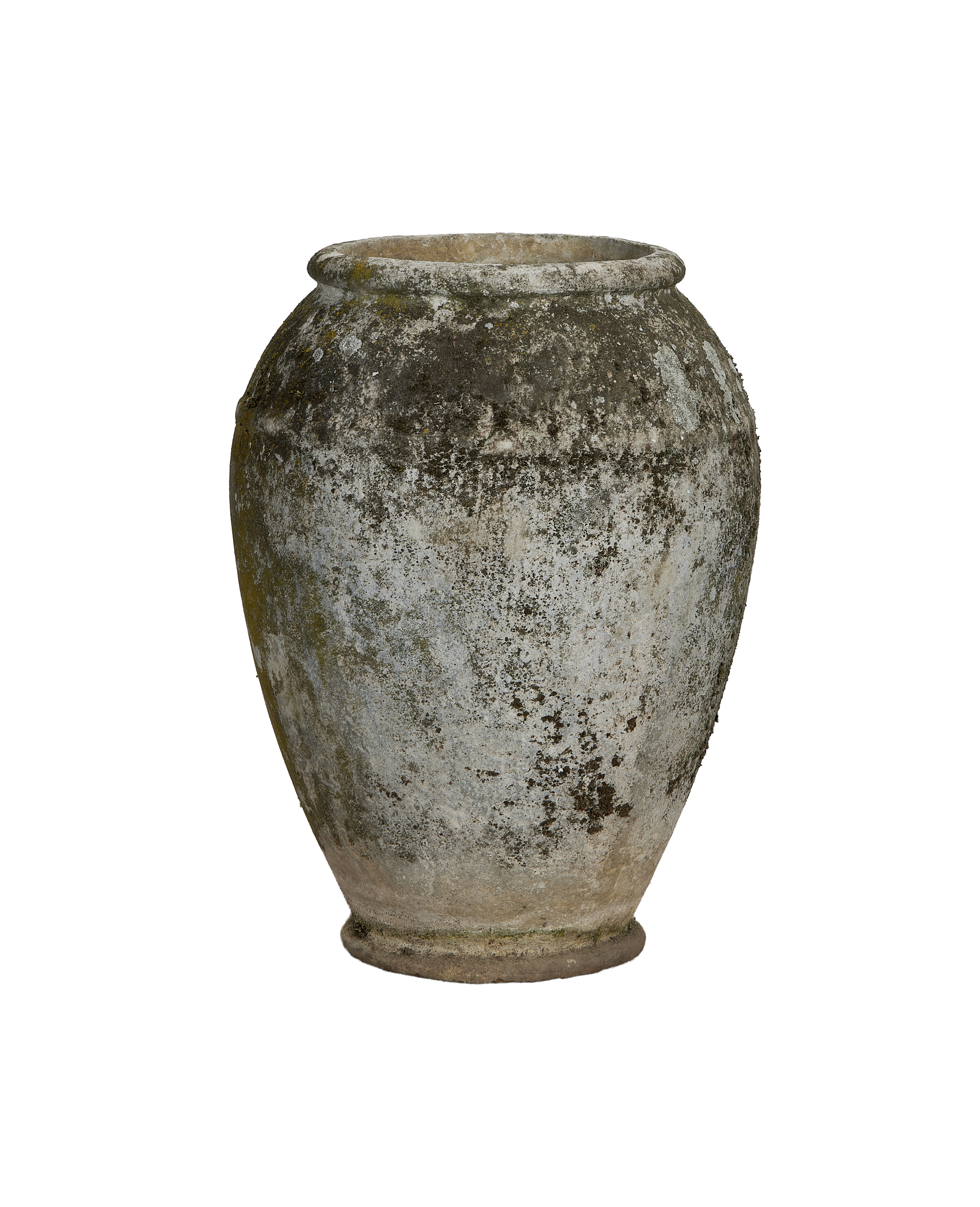 Willy Guhl vintage fiber cement jardiniere, weathered with moss, Swiss Mid-century modern planter.