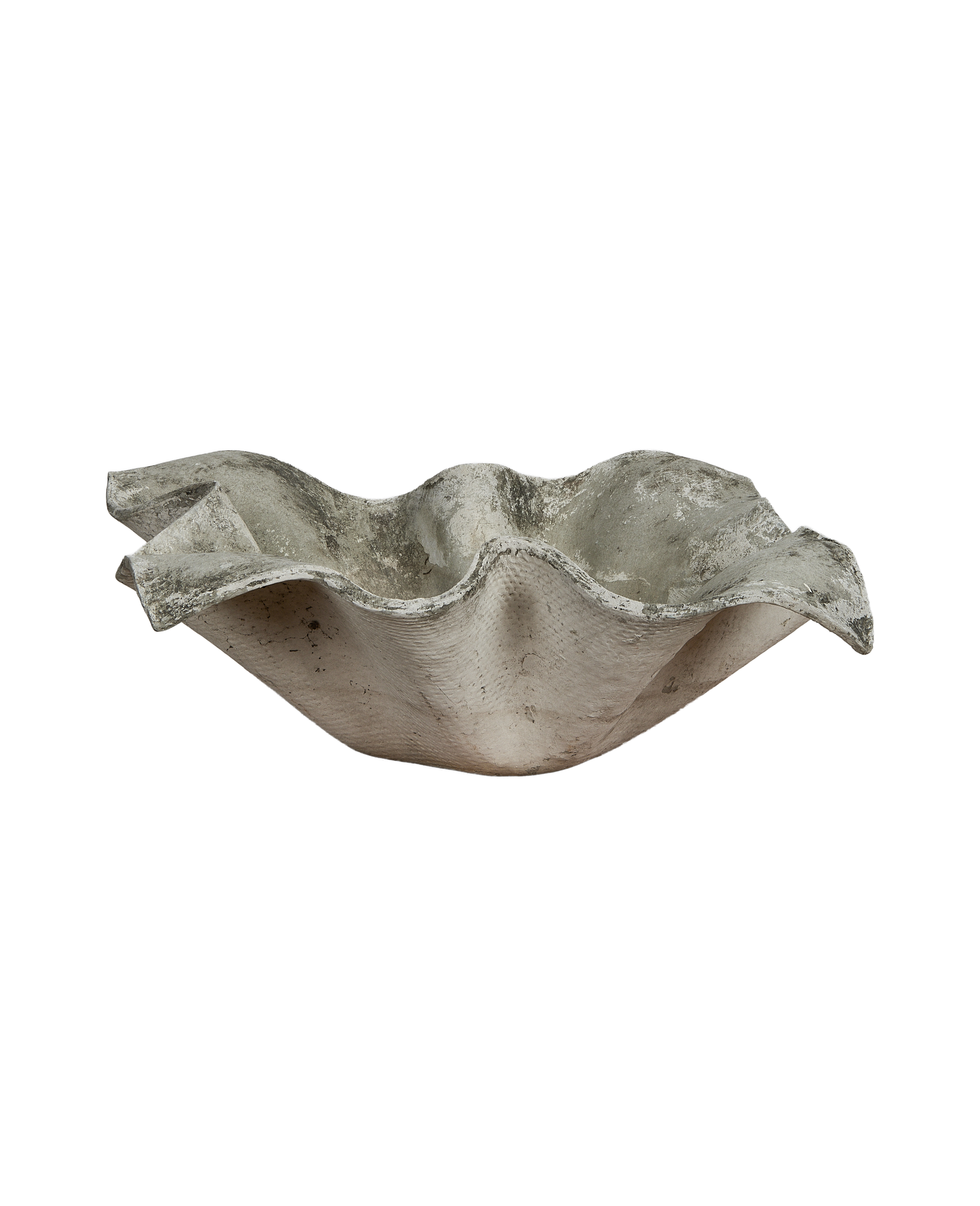 Vintage Willy Guhl Elephant Ear planter from Switzerland, showing textured underside detail.