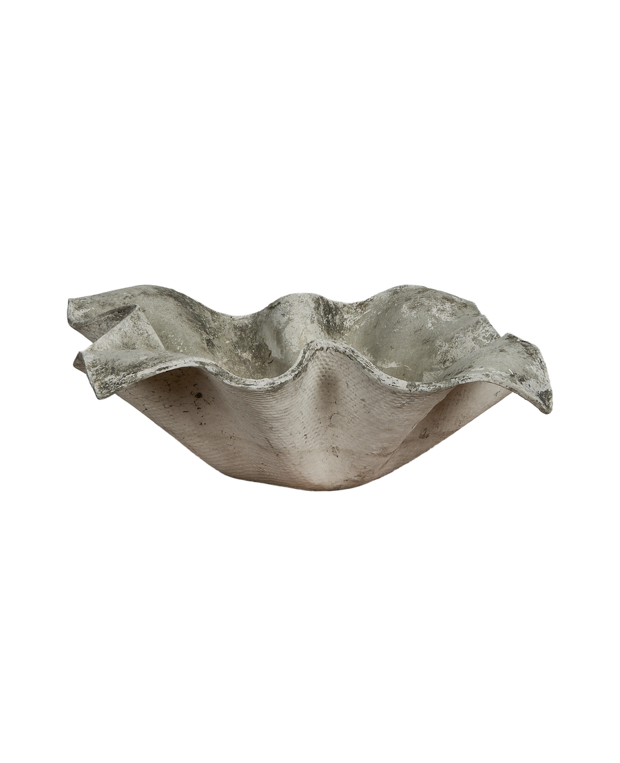Vintage Willy Guhl Elephant Ear planter from Switzerland, showing textured underside detail.