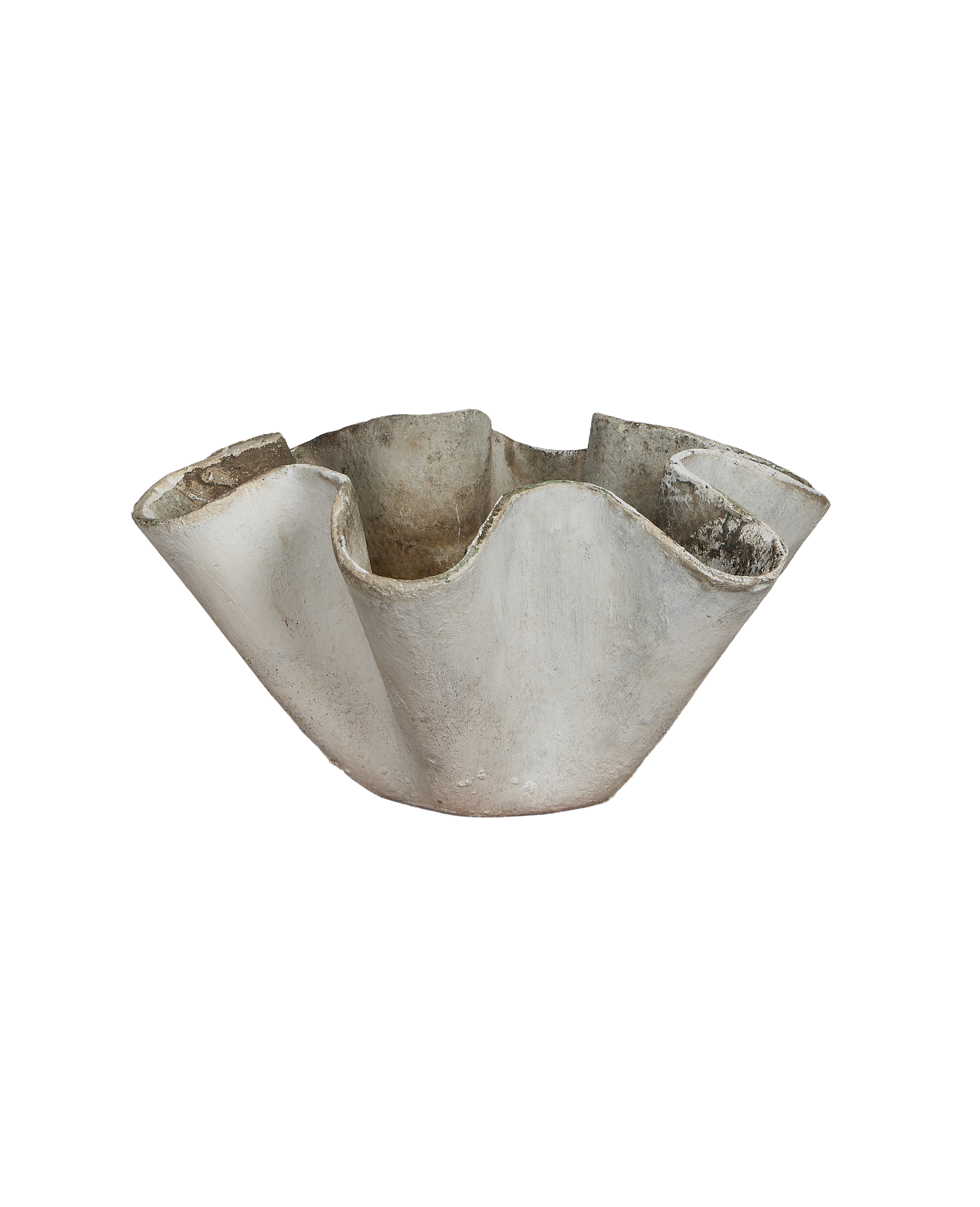 Willy Guhl vintage organic OAK white fiber cement planter with flowing wavy edges.