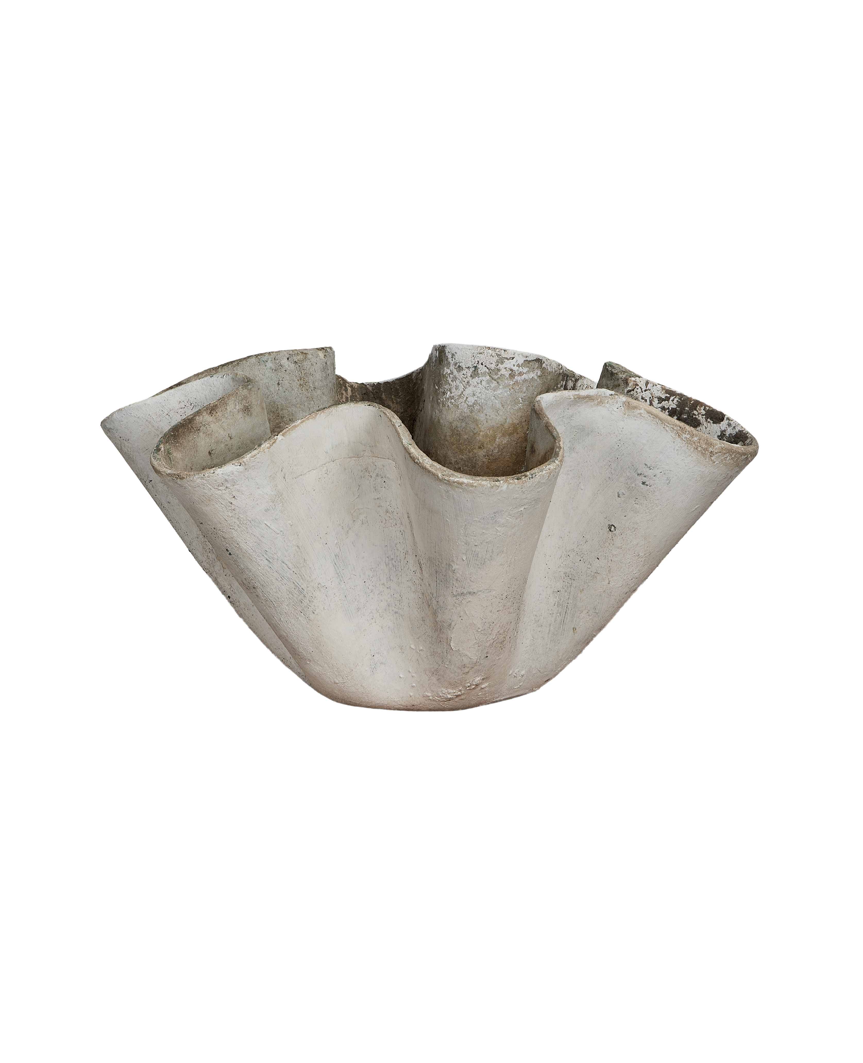 Vintage Willy Guhl Trough Planter, detailed view of organic wavy concrete edges.