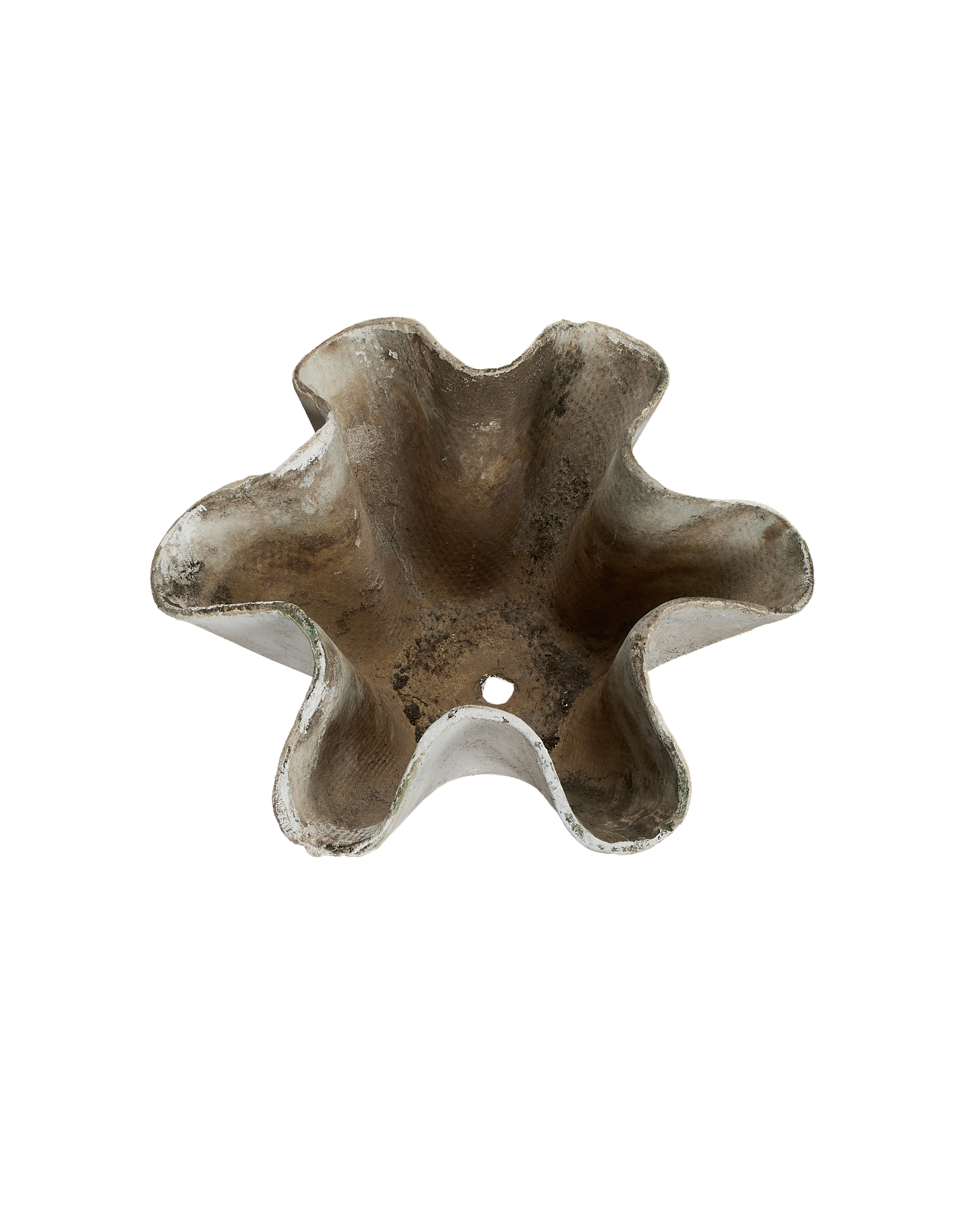 Vintage Willy Guhl concrete planter, from above, showing organic form and aged patina.