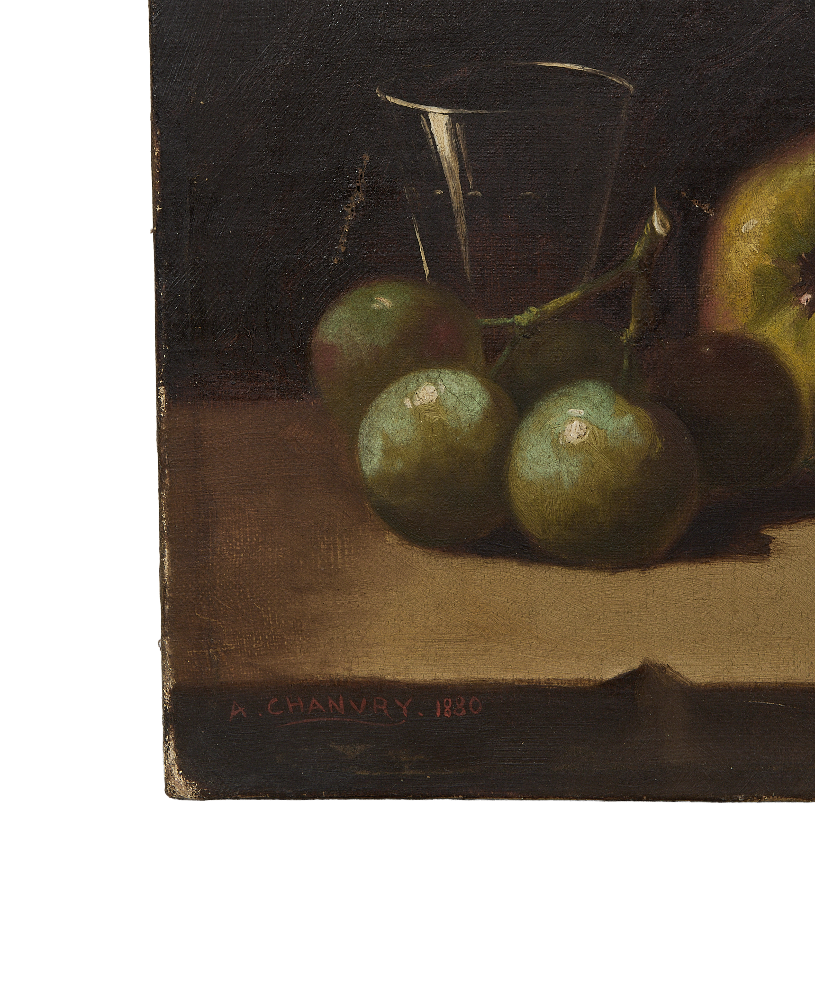 Vintage French still life oil painting detail: signature 