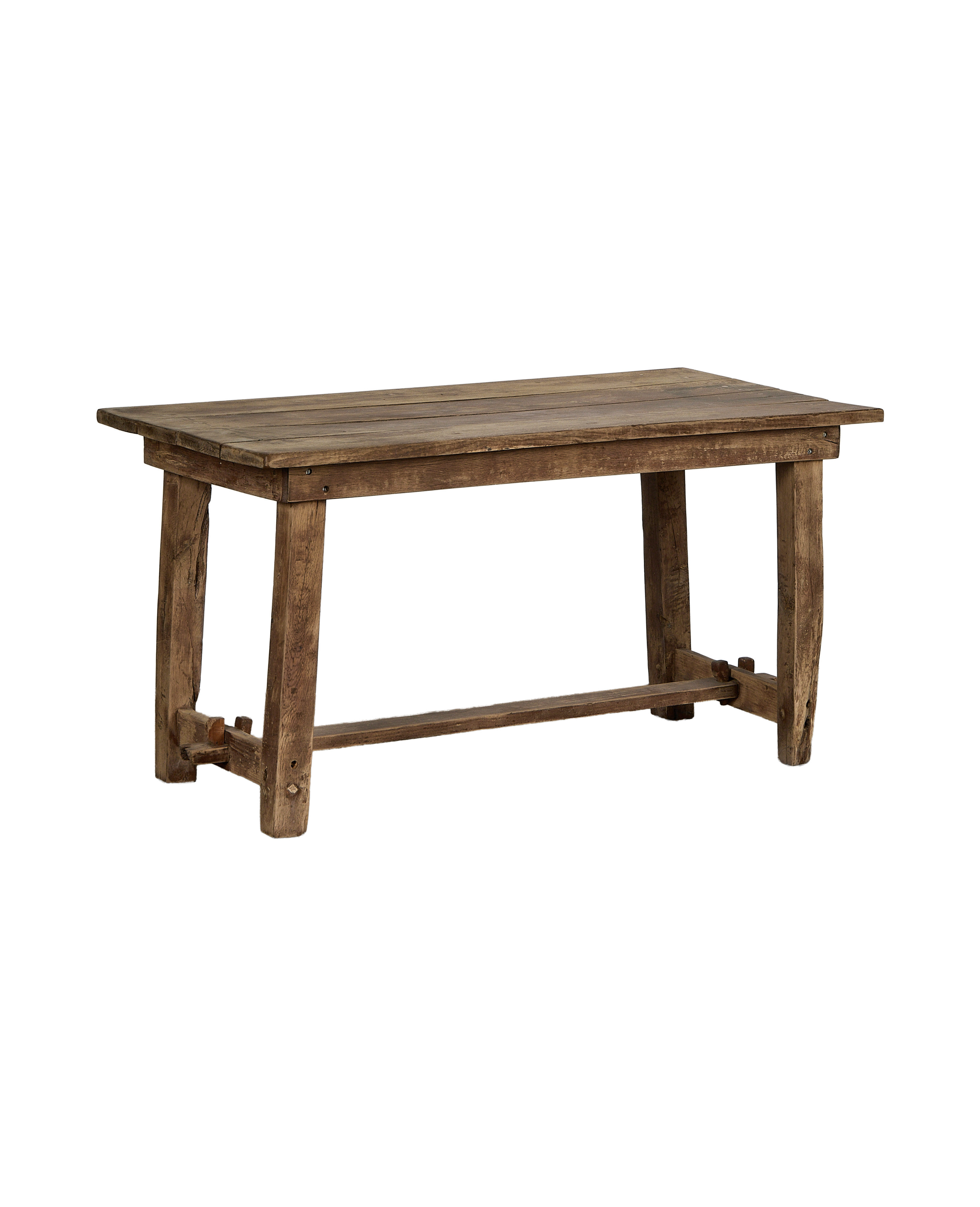 Vintage French oak country work table, rustic wide plank top.