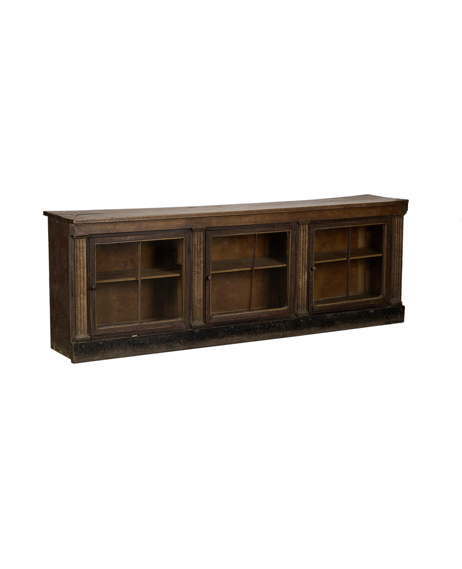 Vintage French oak sideboard, showing front and left side profile.