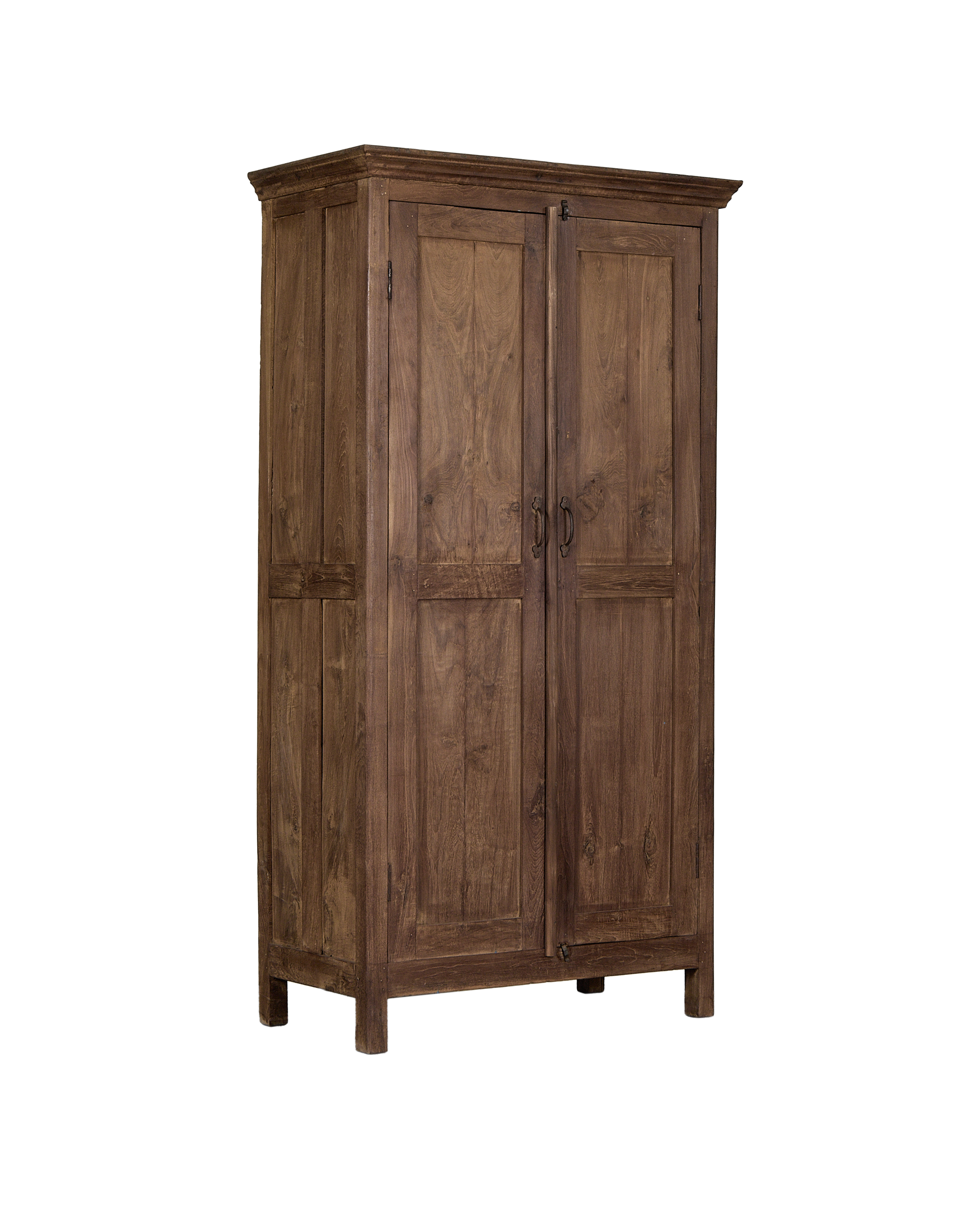 Vintage natural oak Wood Cabinet from India, showcasing its intricate grain, rustic handles, and distressed finish.