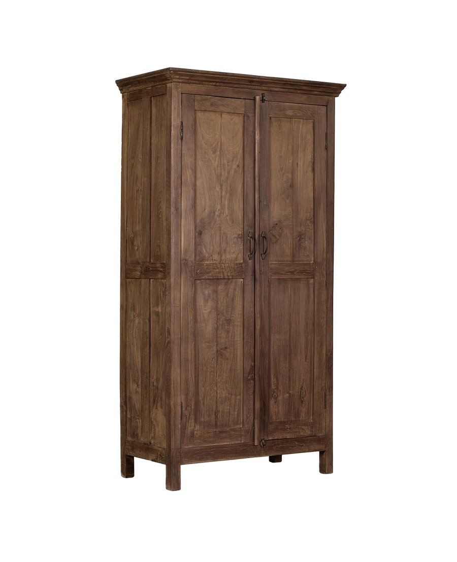 Vintage natural oak Wood Cabinet from India, showcasing its intricate grain, rustic handles, and distressed finish.